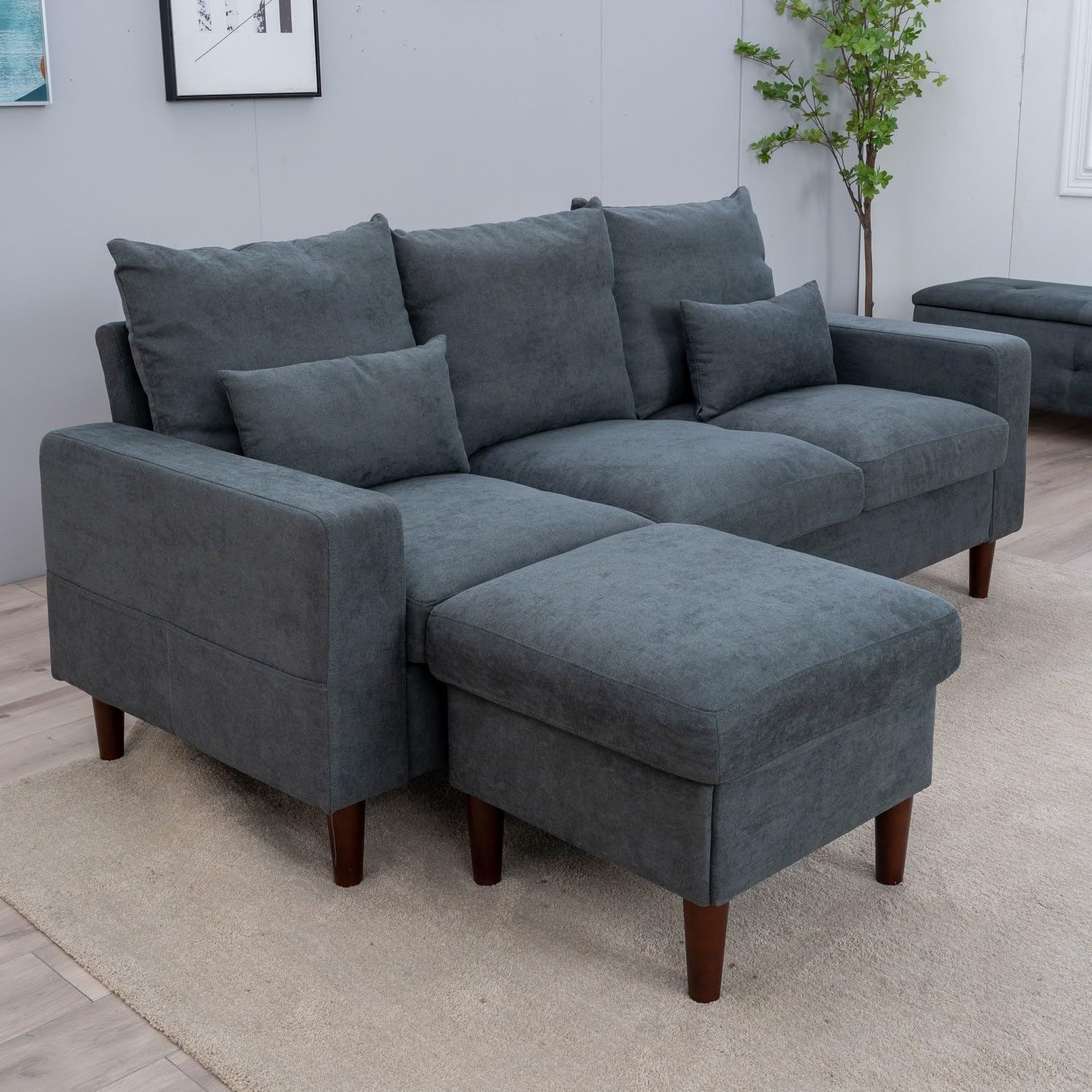 Panana Luckycloud Reversible L-Shaped Sectional Sofa - 3-Seater Corner Couch for Small Spaces, Grey - Perfect for Apartments, Living Rooms & Home Theater Seating