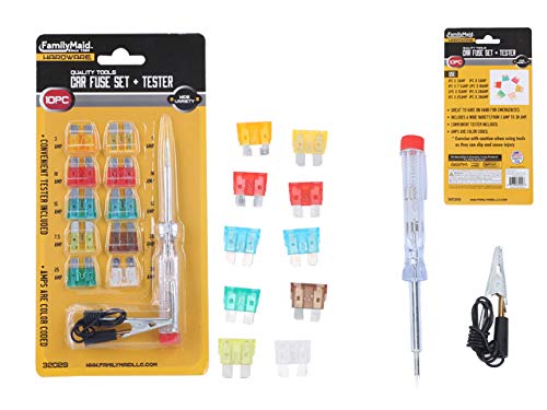 Familymaid 32029 Plug-in Auto Fuses with Tester - 12 Piece Pack of 144 - Perfect for Car Electrical Repairs & DIY Automotive Maintenance