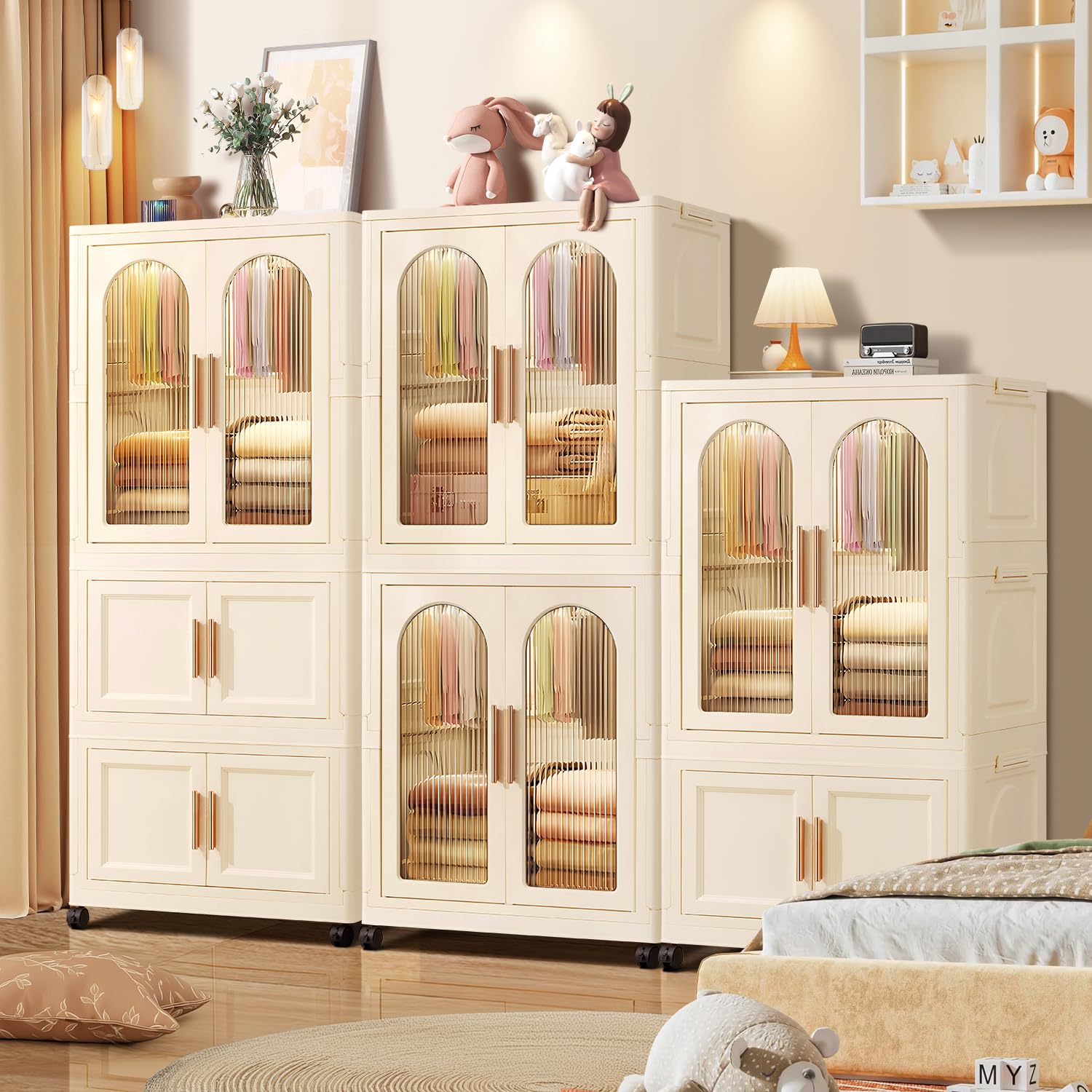 Portable Kids Closet - Collapsible Plastic Wardrobe with Hanging Rod & Door for Baby Clothes Storage | Easy Assembly Nursery Armoire | White Toddler Dresser for Bedroom & Nursery Organization | Perfect for Small Spaces & Travel Use