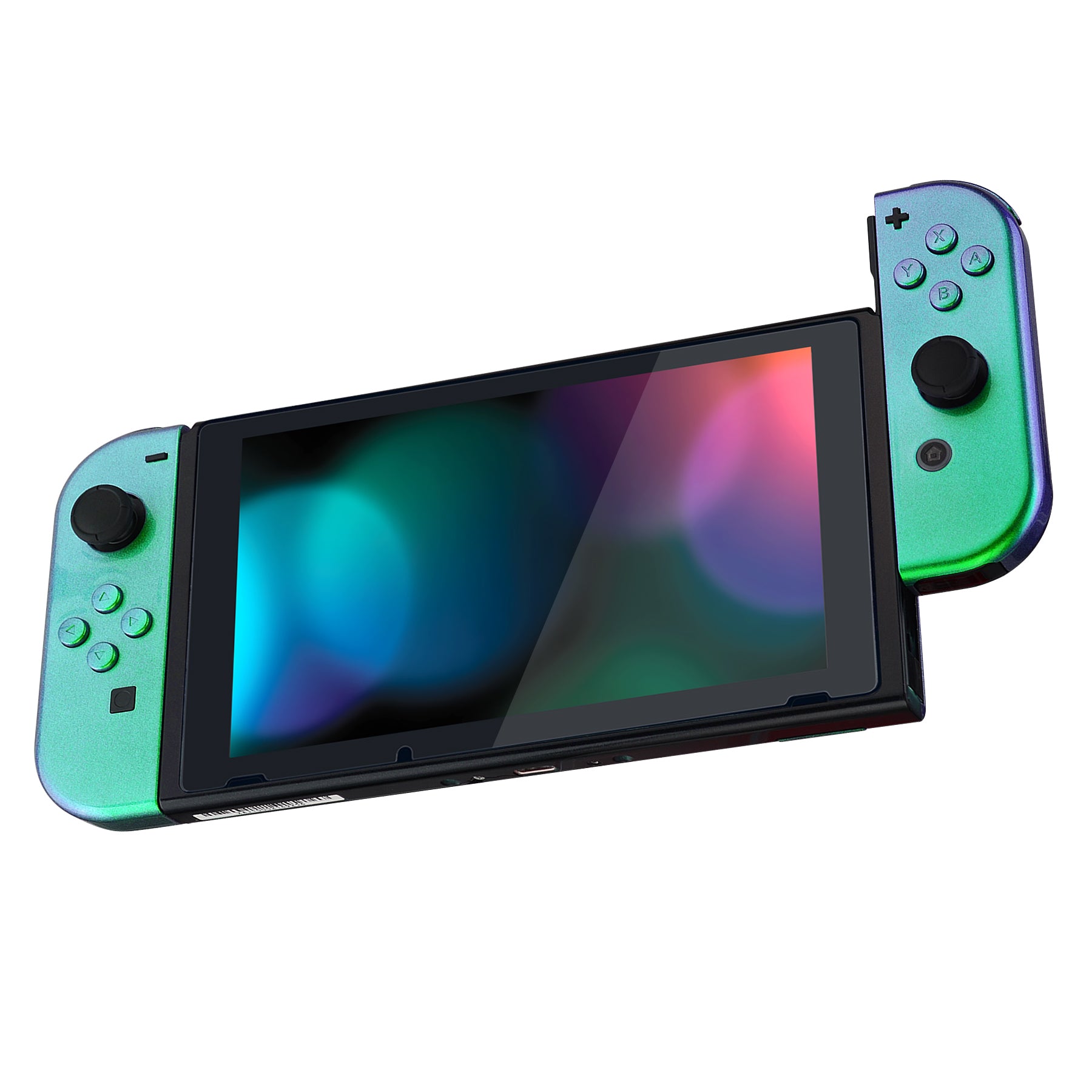 eXtremeRate Glossy Back Plate Replacement Shell for Nintendo Switch & Joy-Con Controllers - Chameleon Green Purple (QP311) | DIY Custom Housing with Full Button Set | Perfect for Gaming Enthusiasts & Console Modders