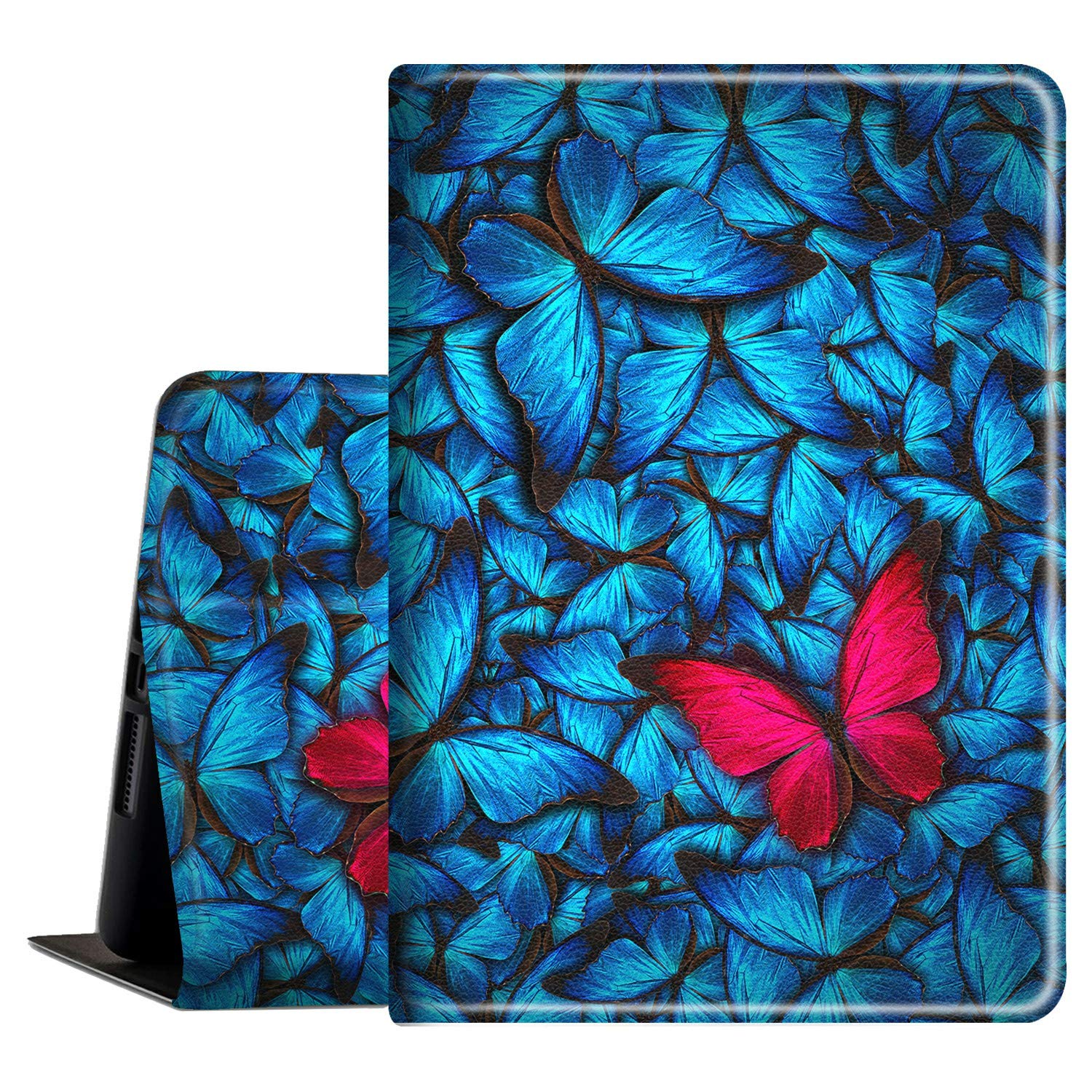 Sindgan iPad Air 4th Gen 10.9 inch 2020 / iPad Pro 11 inch 2018 Case - Auto Wake/Sleep, Soft TPU Back & PU Leather Folio Stand Cover (Red Blue Butterfly) - Perfect for Work, Travel & Home Use
