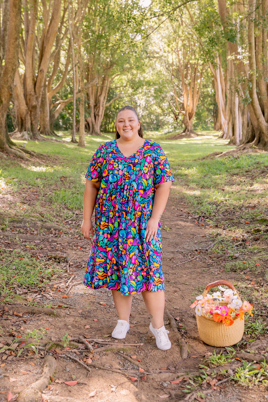Kasey Rainbow Africa Print Peak Midi Dress - Floral Summer Dress for Women, Perfect for Beach Vacations & Casual Outings