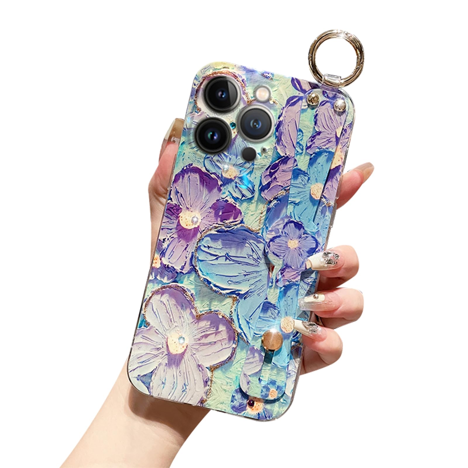Shockproof iPhone 12 Pro Max Case with Kickstand & Adjustable Wrist Strap - Soft Floral Daisy Design for 6.7