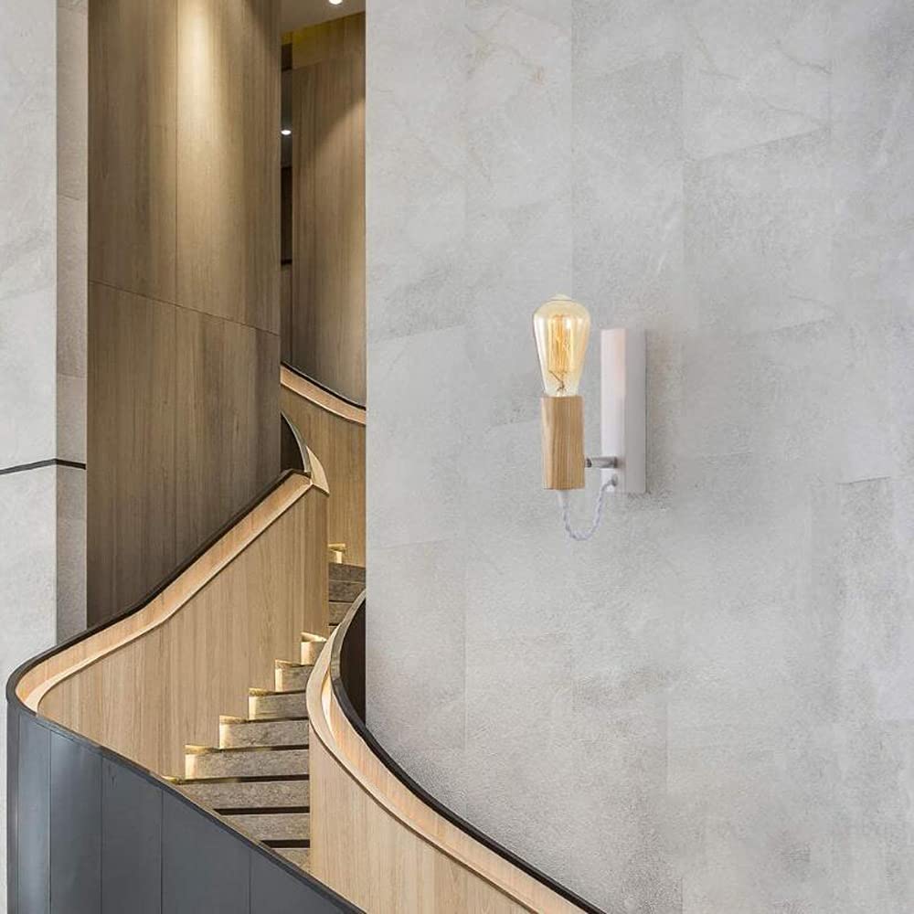 2 Pack Nordic Metal Wall Sconce Lights with Wooden Holder - Retro Adjustable Wall-Mounted Lighting Fixture for Bedroom, Living Room & Bar - E27 LED Wall Lamp for Home Decor & Ambient Lighting