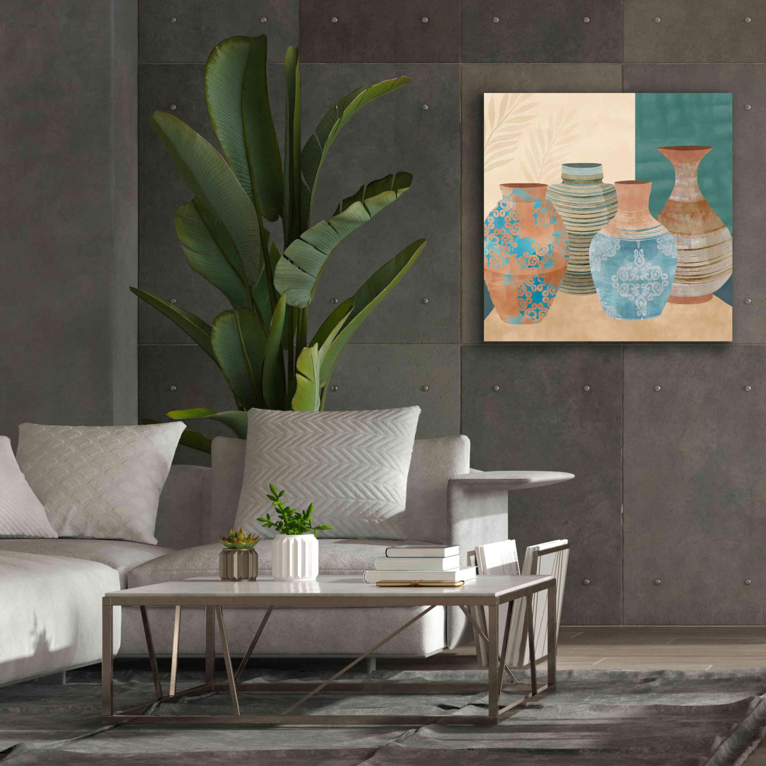 Flora Kouta 'Earthenware Pots II' Graffiti Giclee Canvas Wall Art Print - 37x37 Inches Modern Home Decor for Living Room, Bedroom & Office