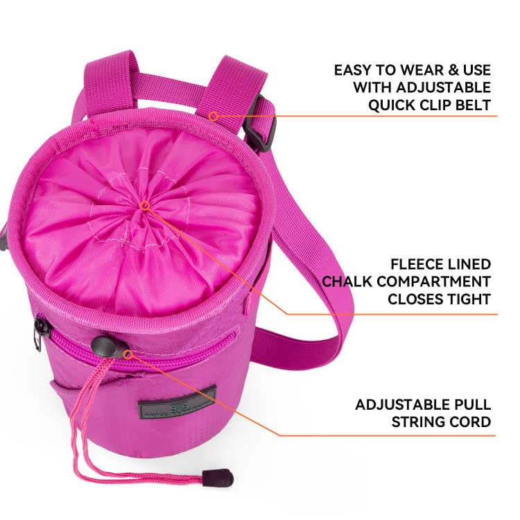 Premium Rock Climbing Chalk Bag with 2 Large Zippered Pockets - Durable Bouldering Chalk Bucket for Indoor & Outdoor Climbing Gyms
