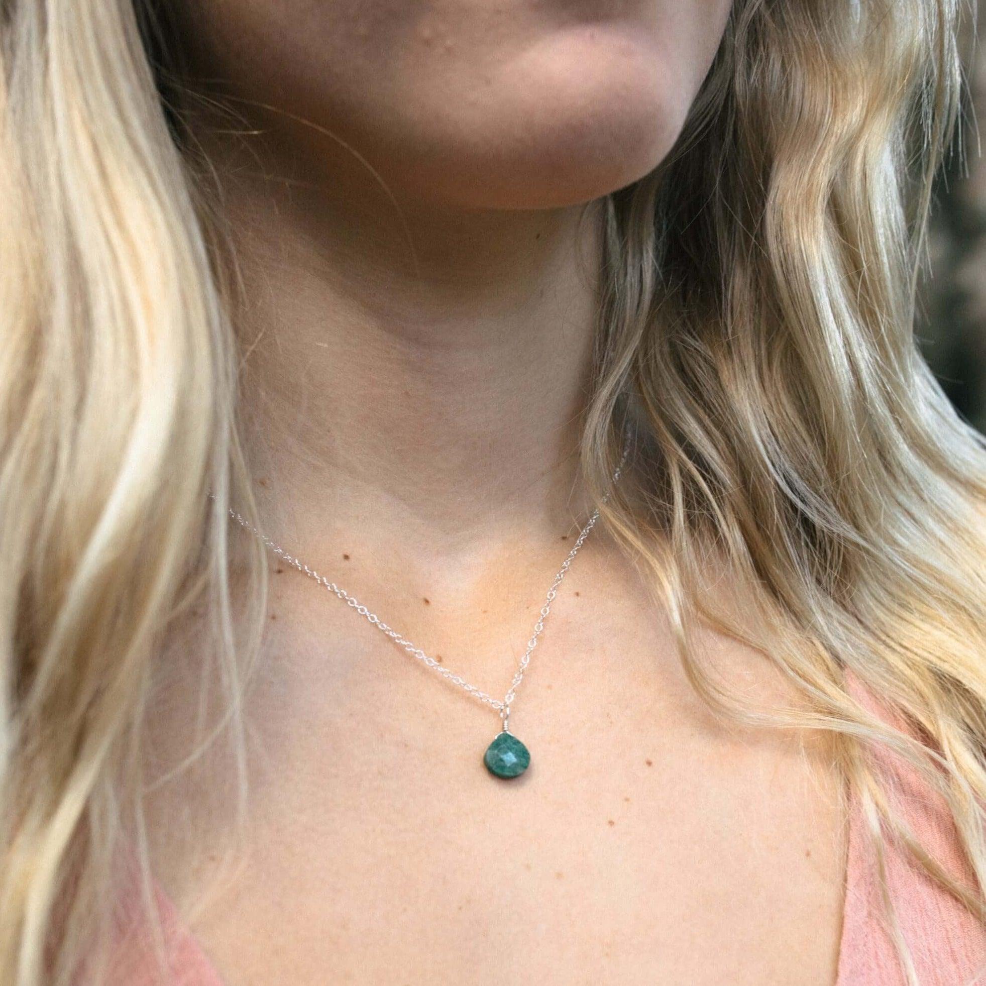 Tiny Aventurine Teardrop Crystal Pendant Necklace - Natural Gemstone Jewelry for Women - Perfect for Meditation, Healing & Everyday Wear