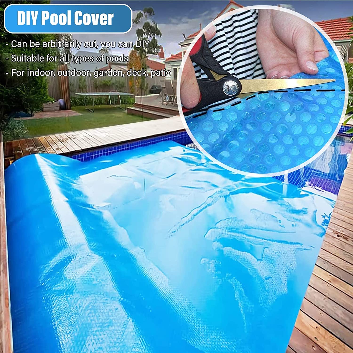 Premium Summer Swimming Pool Cover - Heat Insulation & UV Protection Film for In-Ground & Above-Ground Pools - Blue 4x4m (13ftx13ft) - Extends Swimming Season & Reduces Water Evaporation