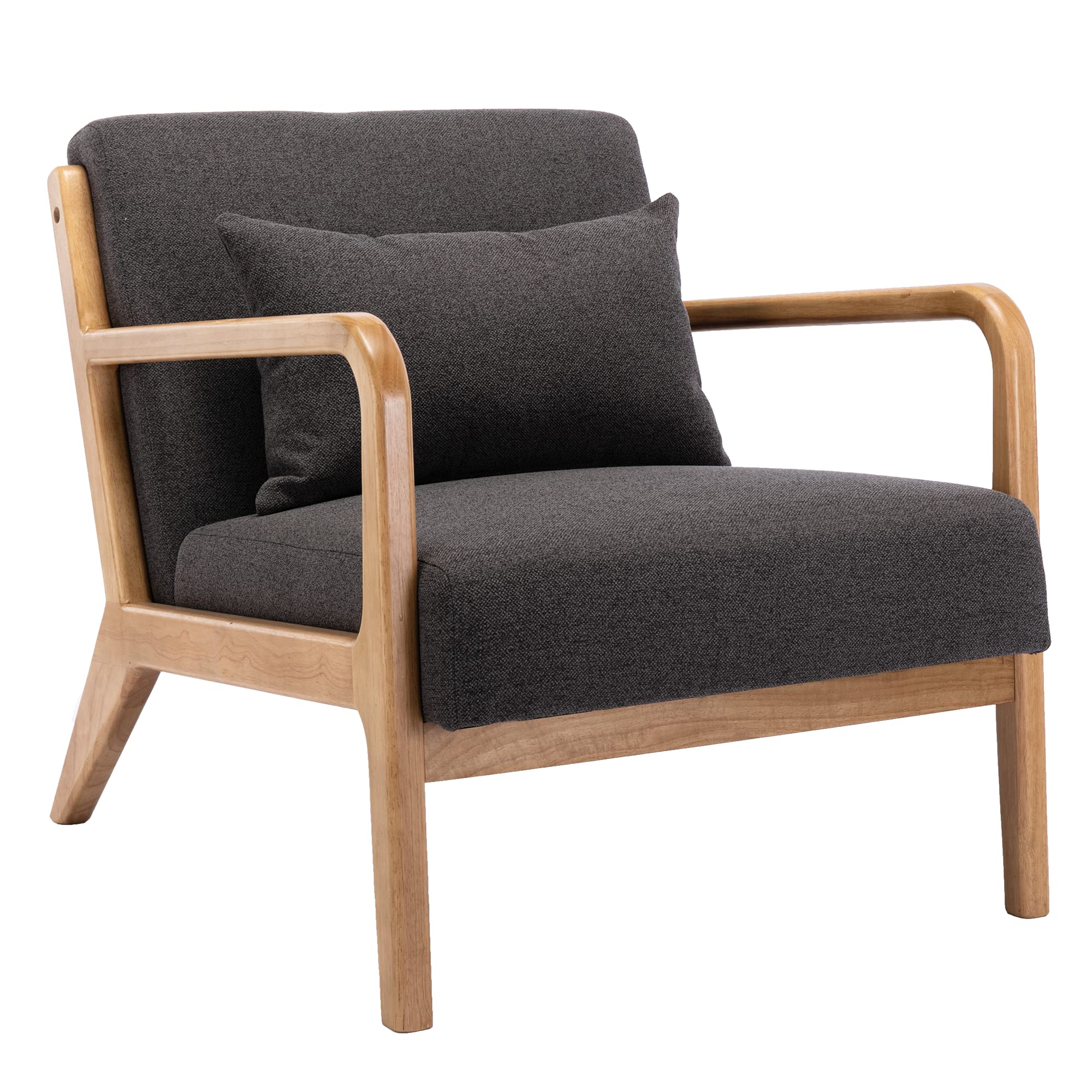 Mid-Century Modern Accent Chair - Linen Upholstered Lounge Chair with Wood Frame for Living Room, Bedroom, Dorm, Reading Nook & Reception Area - Comfortable Armchair in Grey Fabric for Relaxing & Stylish Home Decor