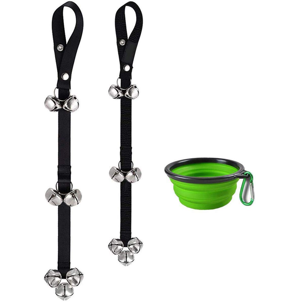 2 Pack MZXUN Dog Potty Training Bells - Adjustable Dog Doorbell for Puppy Training, Includes Collapsible Travel Pet Bowl - Perfect for Housebreaking & Outdoor Adventures