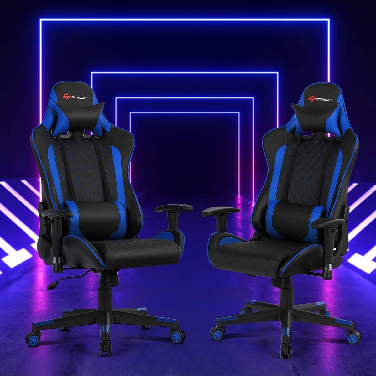 Goplus Ergonomic Massage Gaming Chair - Reclining High Back Office Chair with Adjustable Headrest, Lumbar Support & PU Leather - Perfect for PC Gaming, Work & Home Office Relaxation