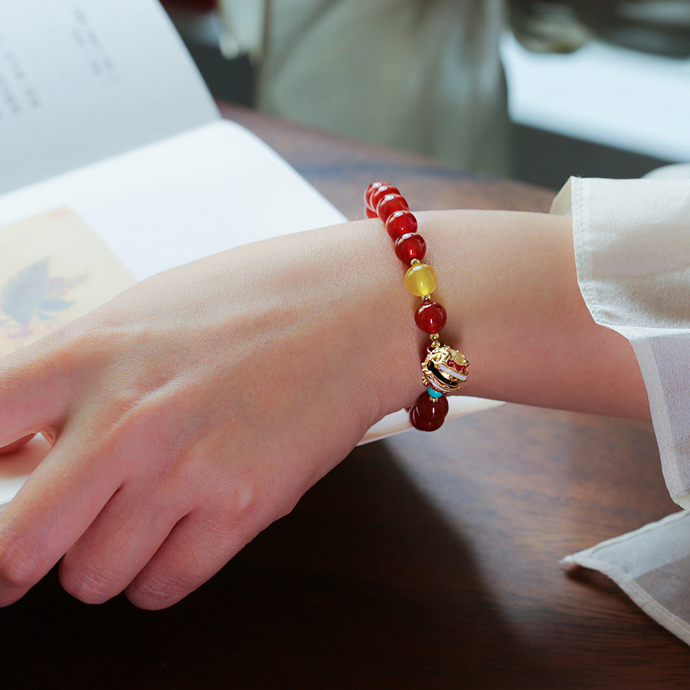 Red Agate Beads Bracelet with Zodiac Tiger Pendant for Women - Elegant Handmade Jewelry for Daily Wear, Gift Giving & Spiritual Protection