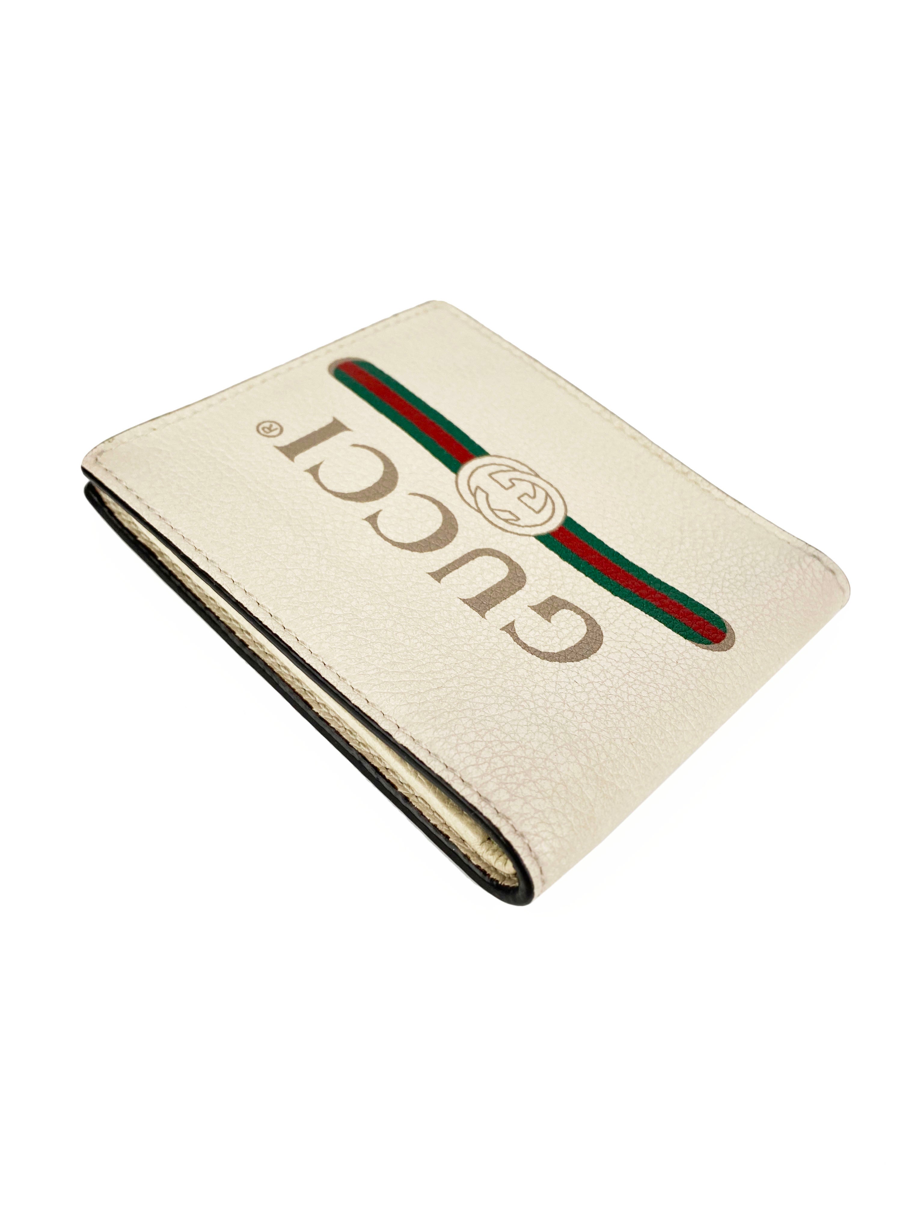 Gucci White Logo Bifold Wallet for Men - Genuine Leather Luxury Wallet with Card Slots & ID Window - Perfect for Everyday Use, Business & Travel