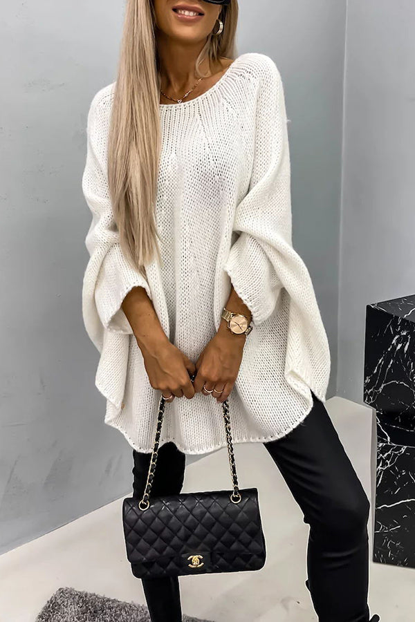 Remember Me Knit Crew Neck Poncho Loose Sweater - Cozy Oversized Pullover for Women | Perfect for Fall, Winter & Casual Outings