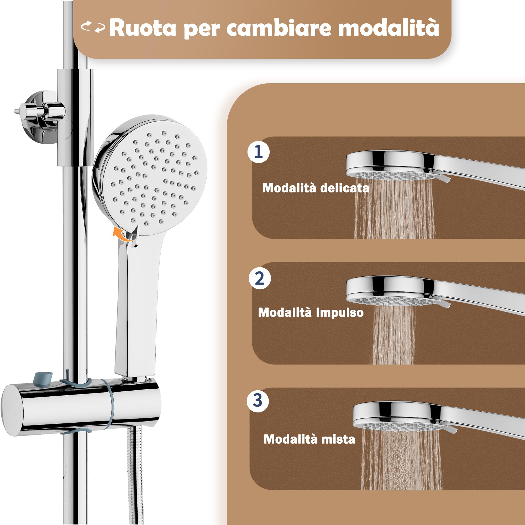 PURAGEIR Adjustable Height Shower Column System with Mixer & 22x22cm Shower Head - Chrome Finish for Bathroom & Spa Relaxation (75-115cm Height Range)