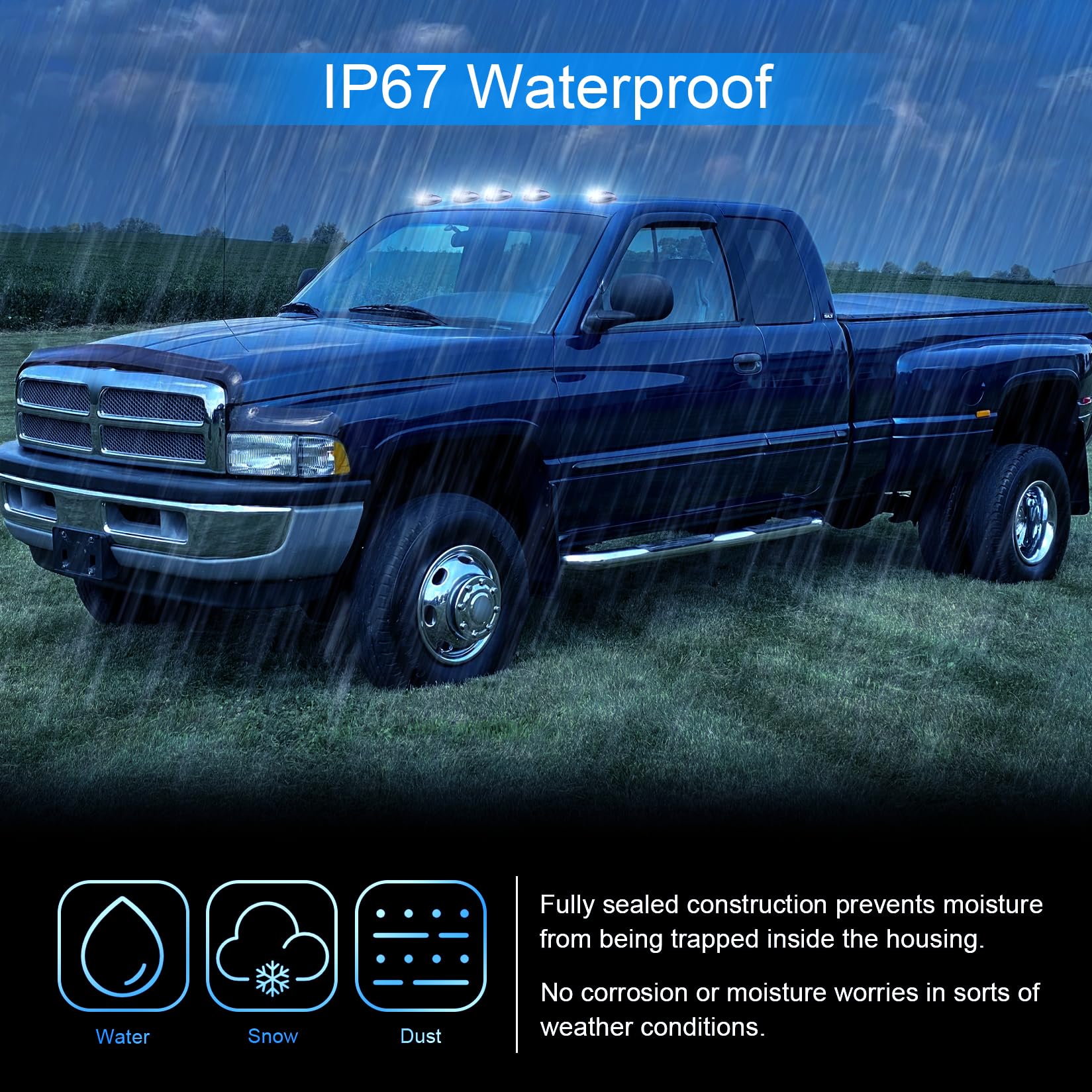 1999-2002 Ram 1500 2500 3500 LED Cab Roof Lights - Smoked Top Cab Clearance Marker Lights Replacement for Dodge Ram Trucks - Perfect for Night Driving & Off-Road Adventures