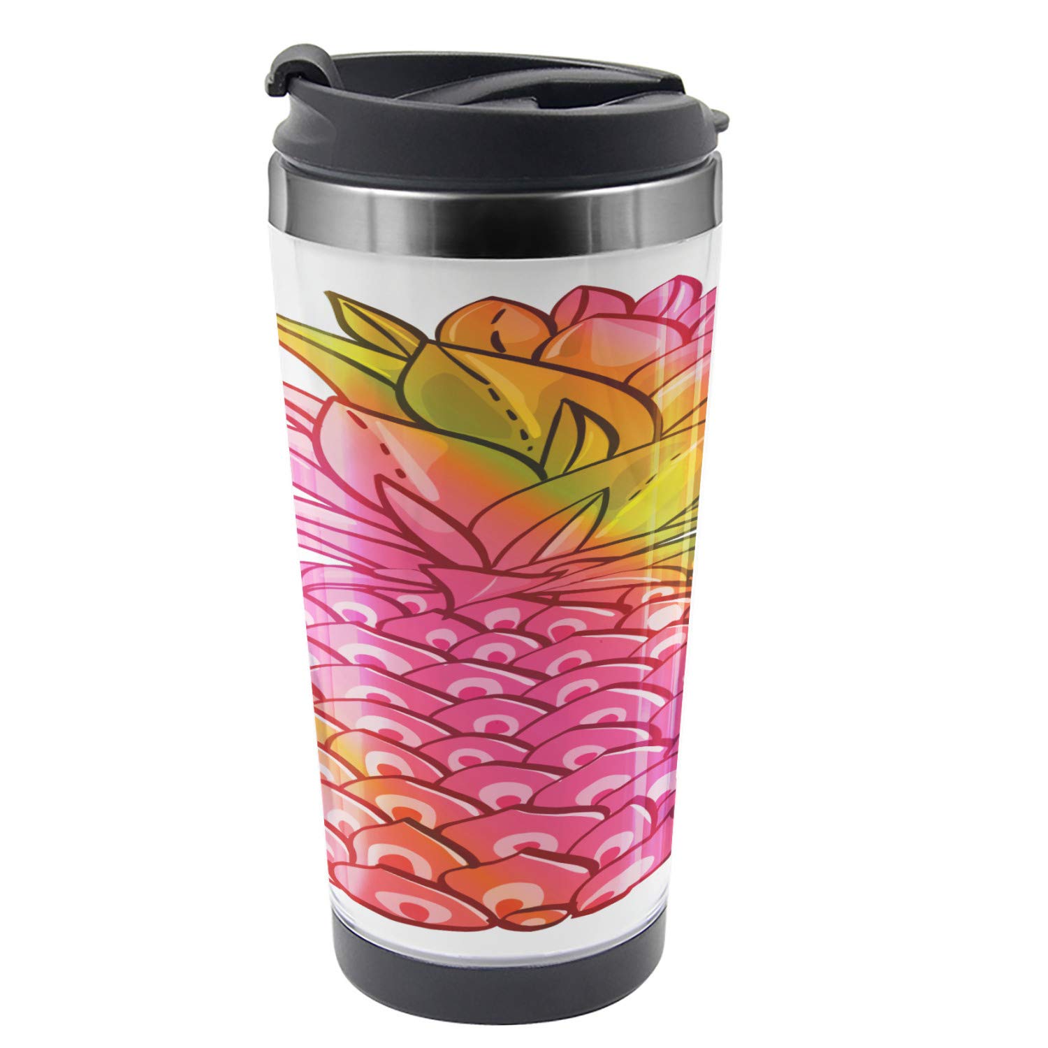 Ambesonne 16 oz Stainless Steel Pineapple Travel Mug - Tropical Fruit Design, Insulated Thermal Cup for Hot & Cold Drinks - Perfect for Commuting, Camping, and Outdoor Adventures