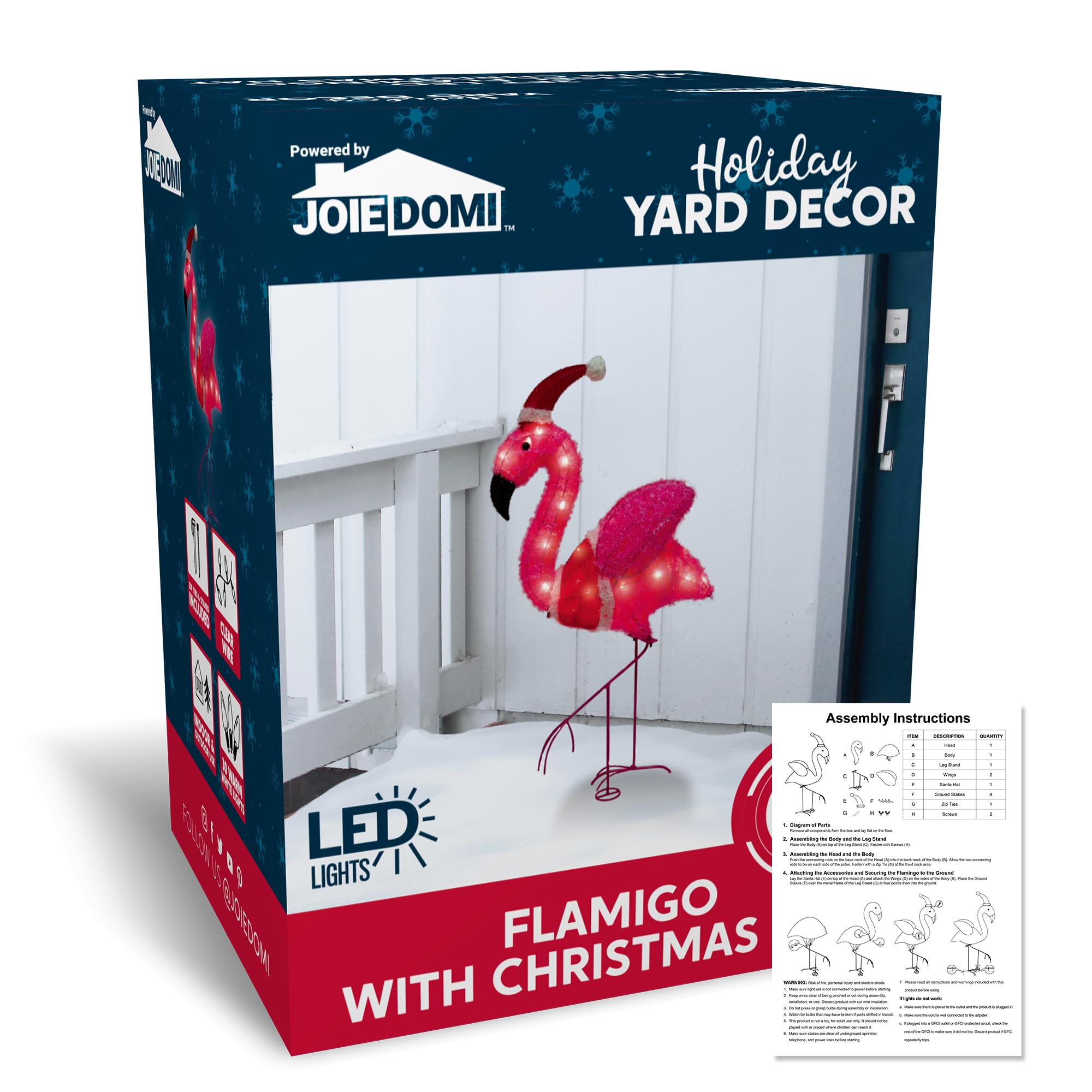 Joiedomi Flamingo Christmas Decoration - 30 LED Warm White Outdoor Yard Lights for Xmas Events, Holiday Garden Decor | Perfect for Christmas Eve, Front Yard Displays & Festive Nighttime Decorations