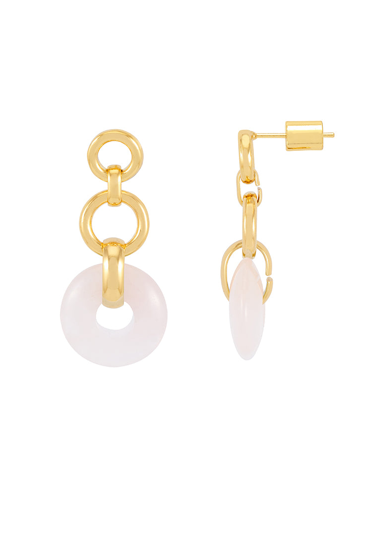 Rose Quartz Graduated Round Link Drop Earrings for Women – Natural Stone Dangle Earrings for Everyday Wear & Special Occasions