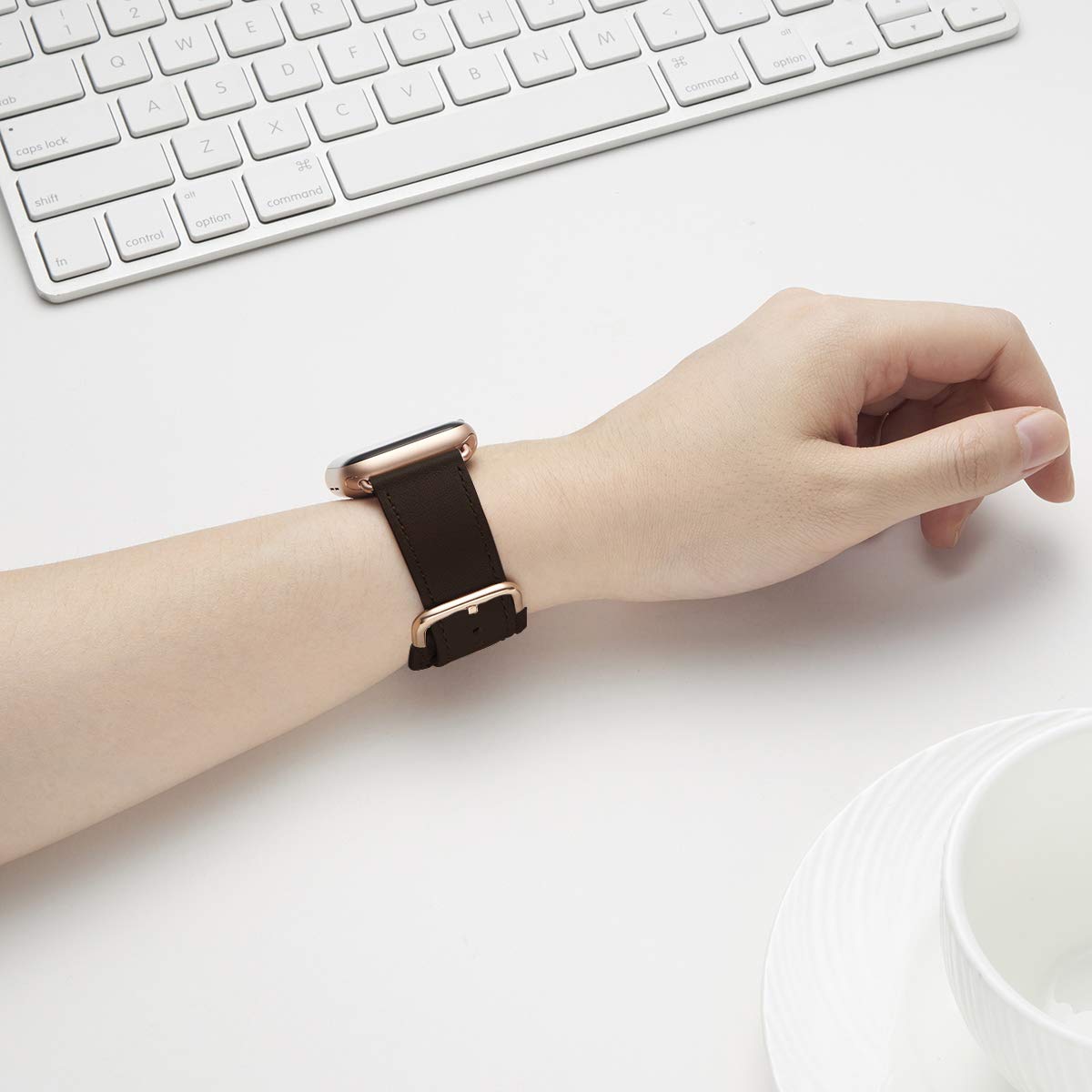 Premium Genuine Leather Apple Watch Bands for Women & Men - Compatible with iWatch Ultra, SE, Series 9/8/7/6/5/4/3/2 (45mm, 44mm, 42mm, 41mm, 40mm, 38mm) - Coffee & Rose Gold - Perfect for Workouts, Office & Everyday Wear