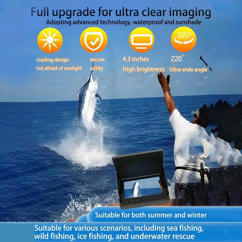 Colitt - Upgraded Underwater Fishing Camera with Night Vision & 4.3'' HD LCD Screen, 220° Wide-Angle Lens, IP68 Waterproof Fish Finder for Ice Fishing, Lake & Ocean Angling - Perfect for Night Fishing & Deep Water Exploration