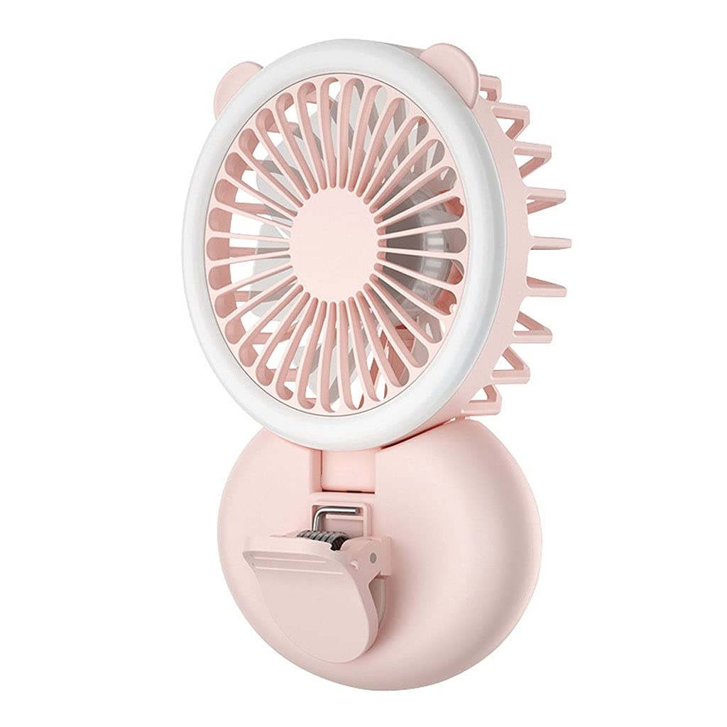 Portable Handheld Fan with Clip, Rechargeable Battery, 3 Speed Settings & LED Light - Mini Personal Fan for Travel, Office, Picnic, Camping (Pink) - Stay Cool Anywhere