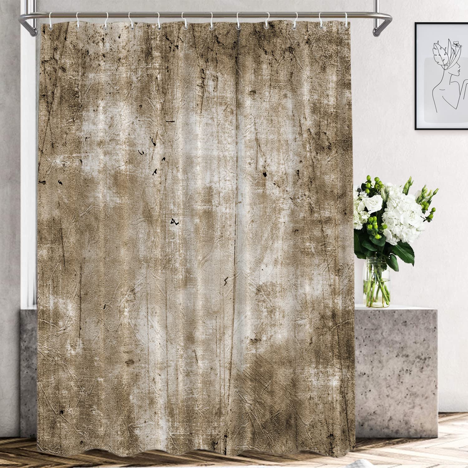 Shrahala Grunge Brown Abstract Art Waterproof Shower Curtain 72x72 Inch - Textured Bathroom Decor for Shower Stall & Bathtub - Perfect for Boho, Industrial & Vintage Style Bathrooms