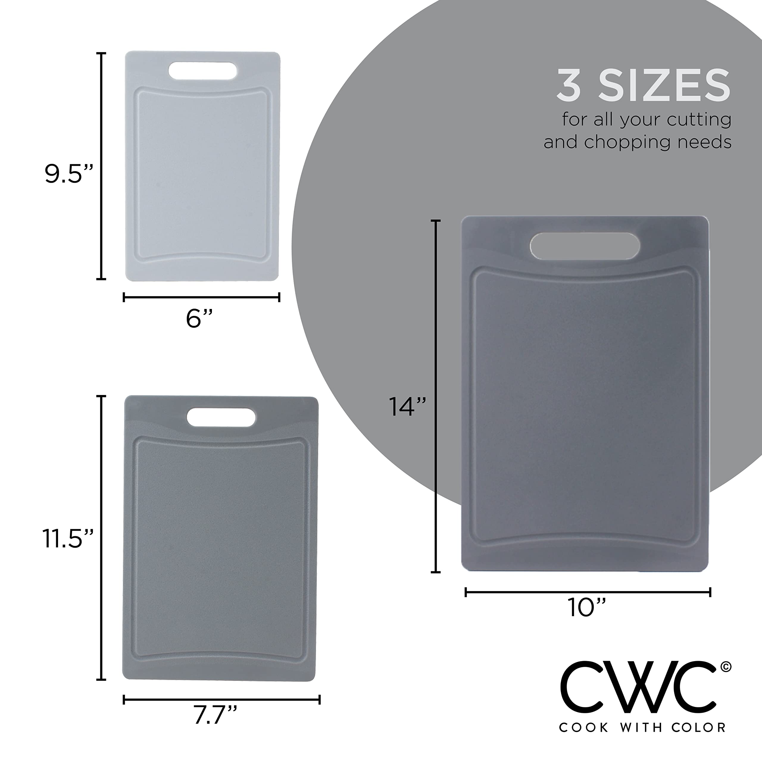 Non-Slip Cutting Board Set with Easy Grip Handle - 3 Durable Kitchen Cutting Boards for Meat, Vegetables & Fruits | Dishwasher Safe Gray Chopping Boards | Perfect for Meal Prep, Cooking & Food Presentation