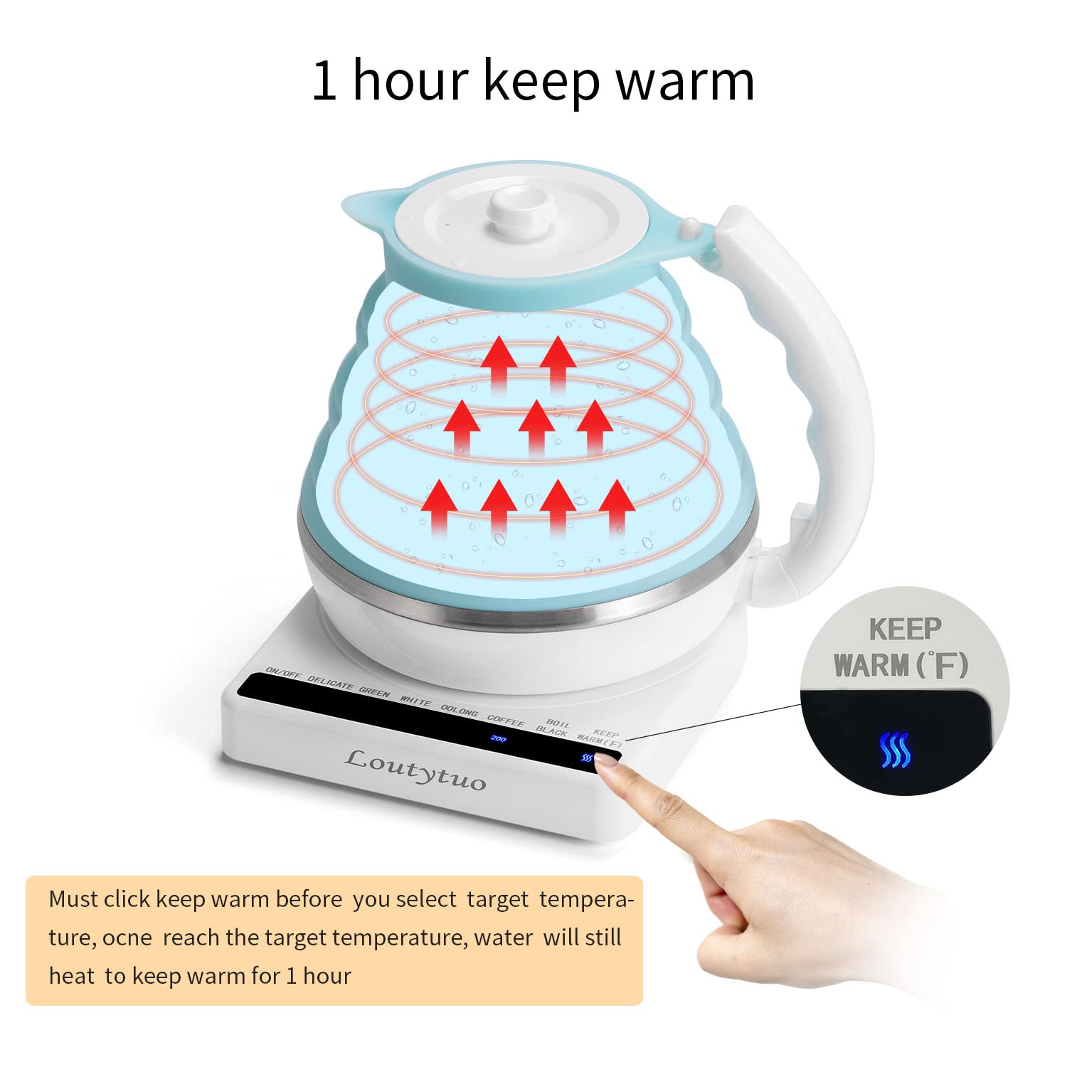 Premium Travel Electric Kettle - 555ML Ultra-Thin Food Grade Silicone, Foldable Design with Variable Temperature Control (110-220V Dual Voltage) | Auto Shutoff, Boil-Dry Protection & Keep Warm Function | Perfect for Hotels, Camping, Dorms & Office Use - US Plug