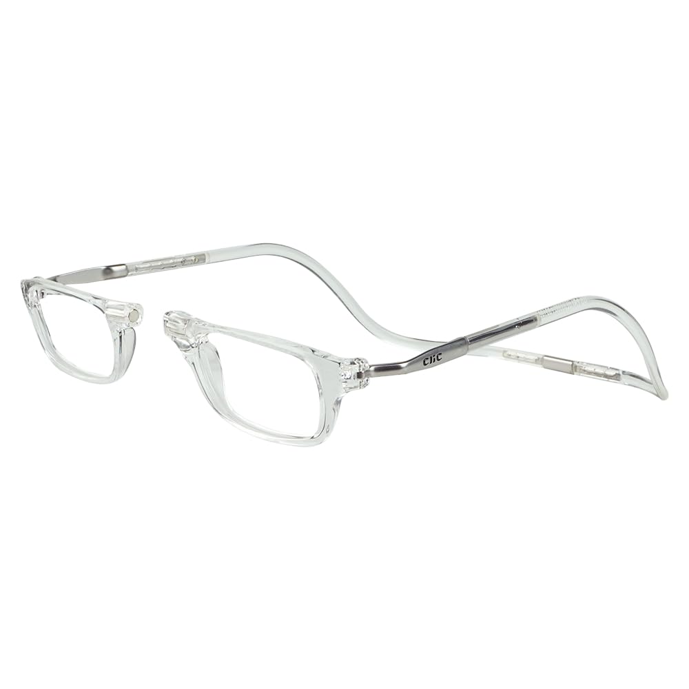 Clic Magnetic Reading Glasses for Men & Women - 1.50 Magnification Computer Readers - Expandable Lightweight Frames (Clear) - Perfect for Office Work, Reading Books & Screen Time
