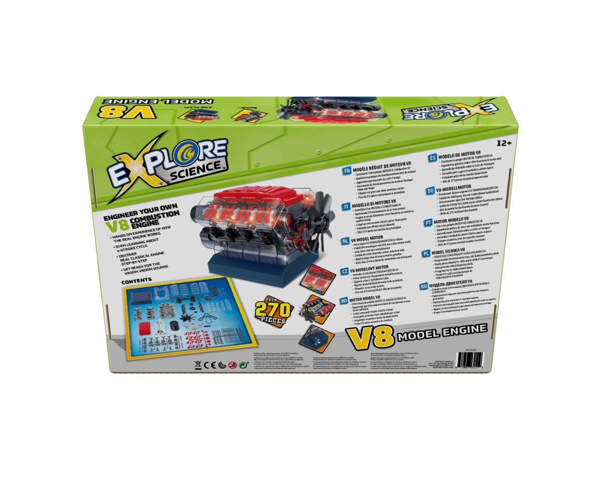 Explore Science V8 Model Engine Kit - DIY STEM Educational Toy for Kids & Adults - Build Your Own Working Mini Engine - Perfect for Science Projects, Learning & Gifts