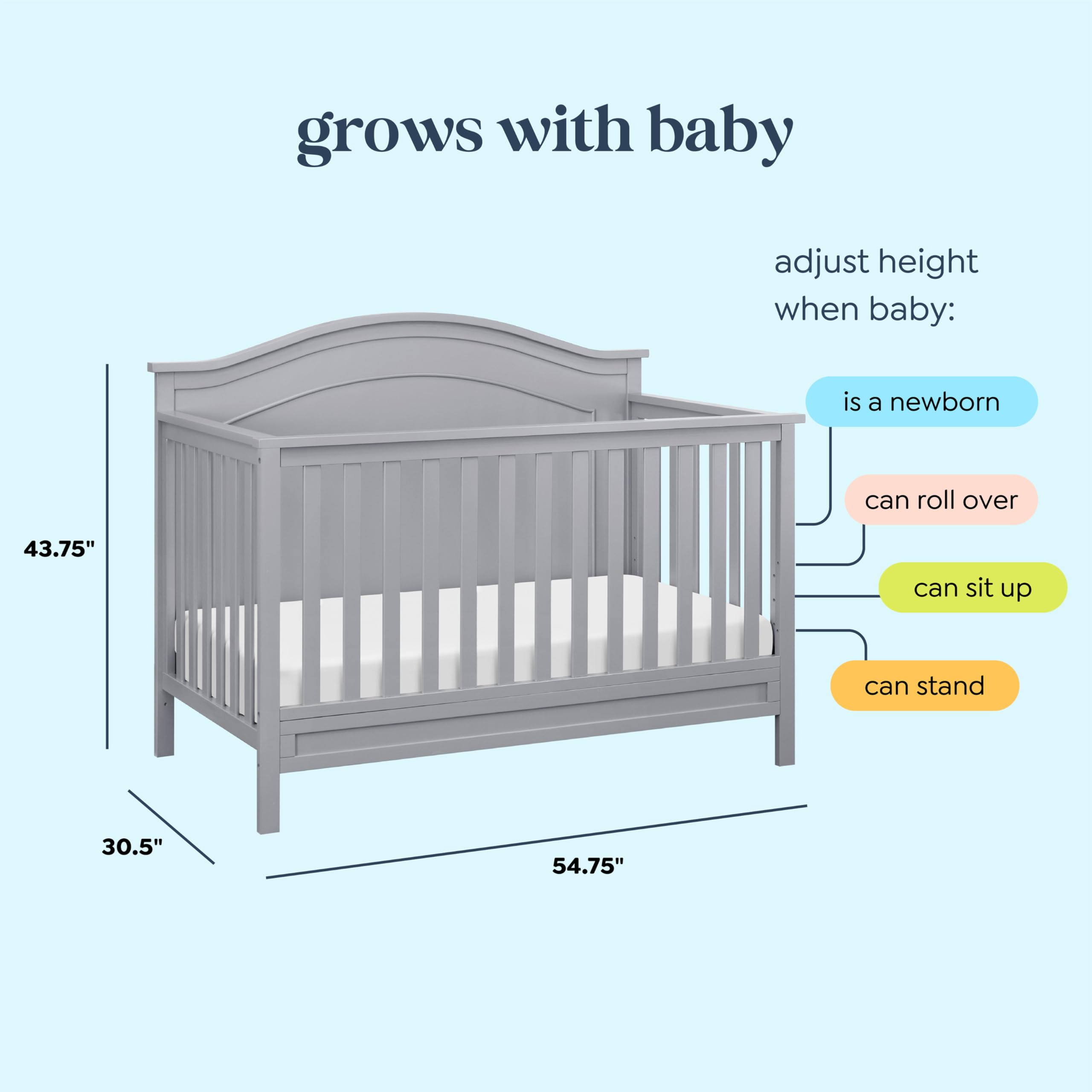 DaVinci Charlie 4-in-1 Convertible Baby Crib to Toddler Bed, Daybed & Full-Size Bed - GREENGUARD Gold Certified Safe Nursery Furniture - Adjustable Mattress Heights - Easy Assembly - Modern Gray - Perfect for Nursery, Bedroom & Guest Room