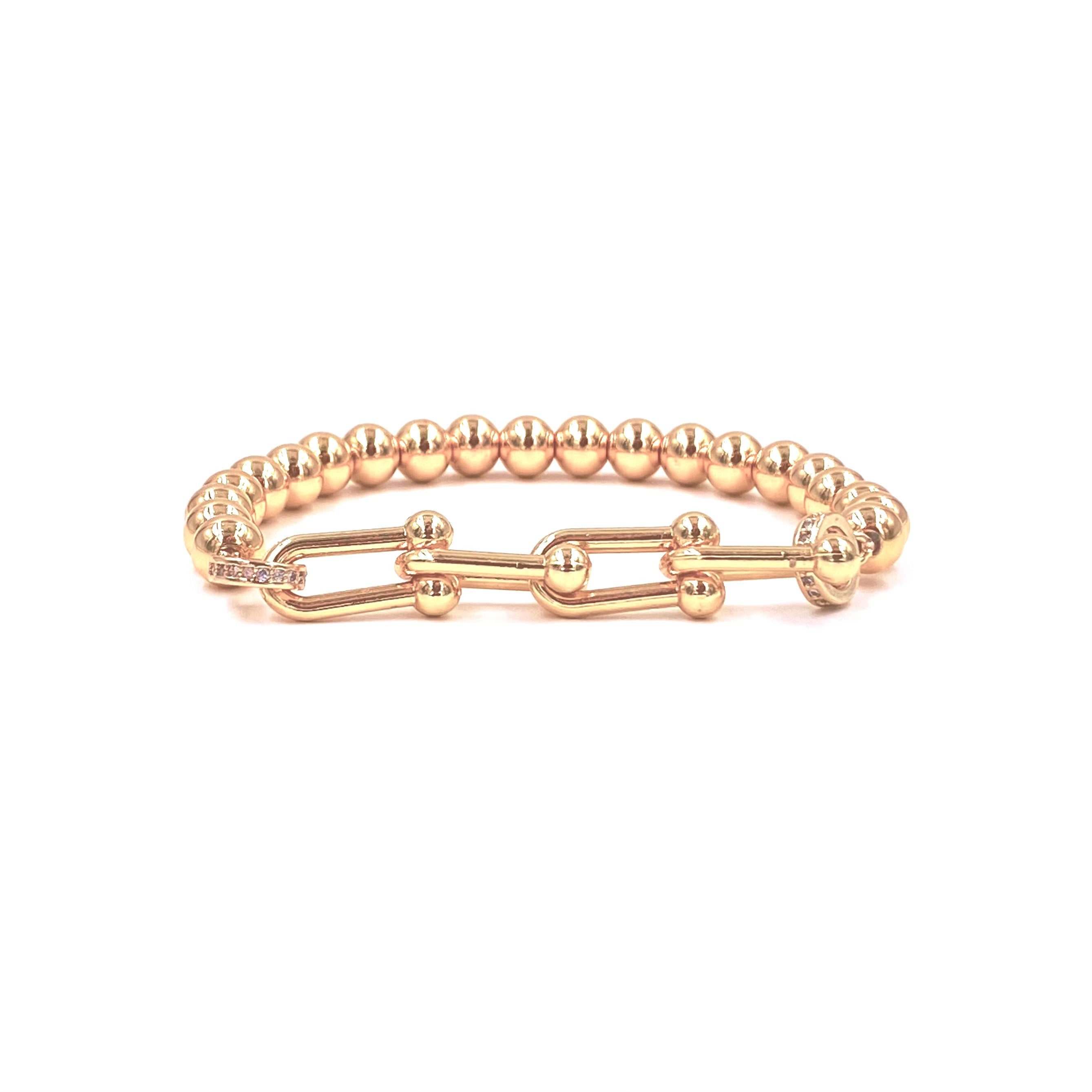Ashley Gold Stainless Steel Ball Link Stretch Bracelet for Women - Adjustable Fashion Jewelry Gift for Party, Wedding & Everyday Wear