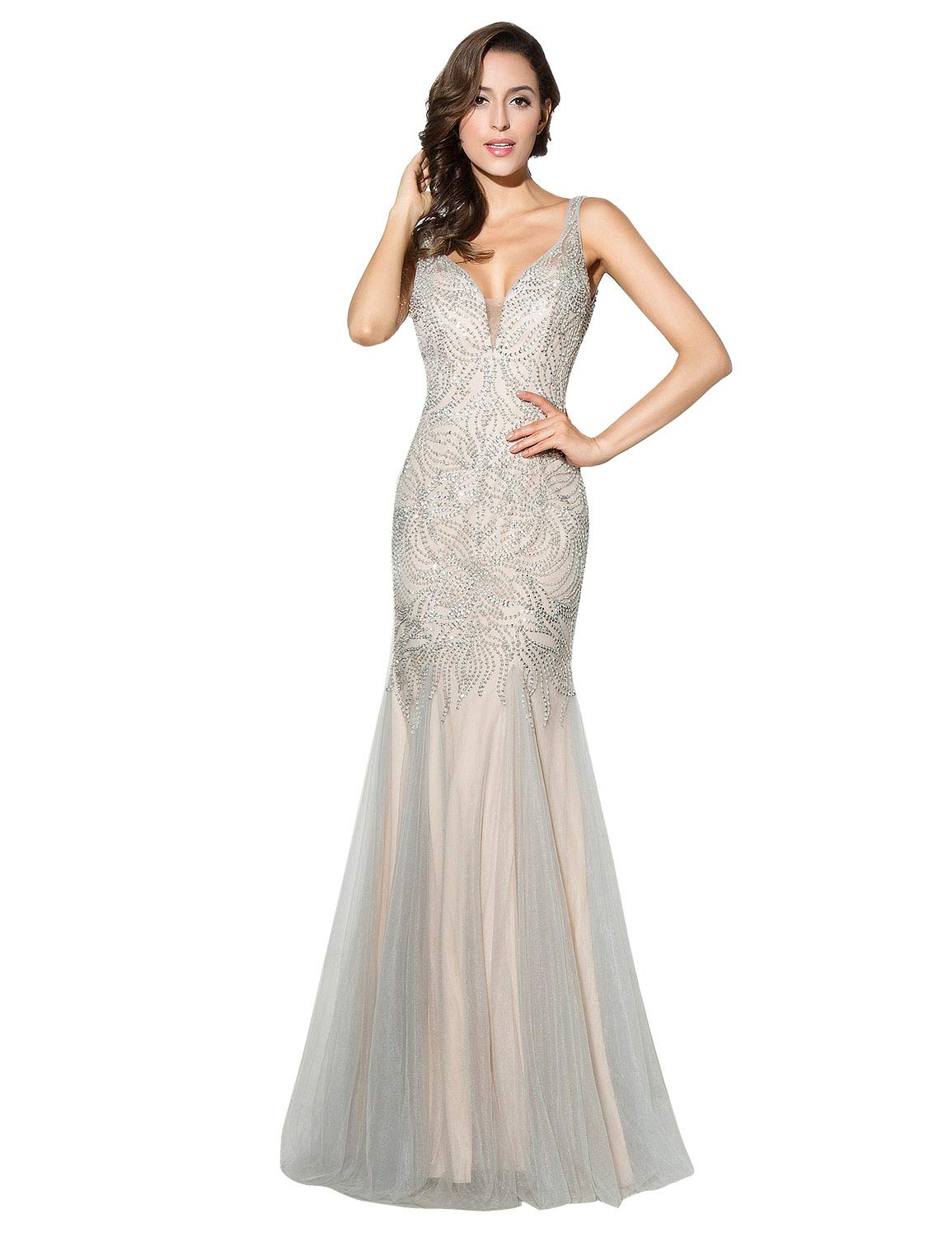 Belle House Women's Long Prom Dress V Neck Evening Gown Formal Mermaid Ball Gown for Homecoming, Wedding, Party & Special Occasions
