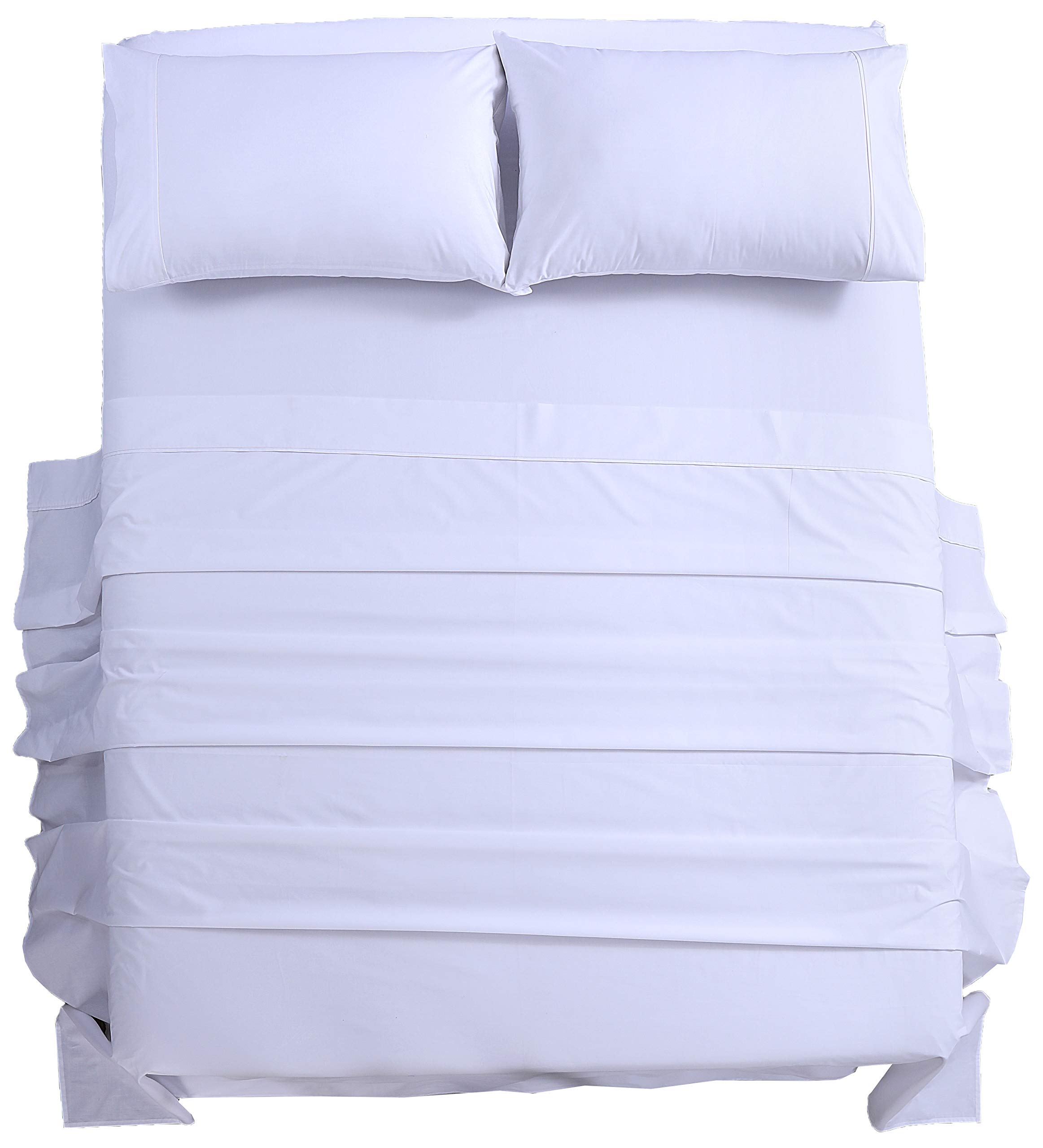 ZOYER 4-Piece Brushed Microfiber Sheet Set (White, Full Size) - Ultra Soft Deep Pocket Fitted Sheet, Flat Sheet & 2 Pillowcases - Wrinkle, Fade & Stain Resistant Bedding - Perfect for Guest Rooms, Dorms & Cozy Bedrooms