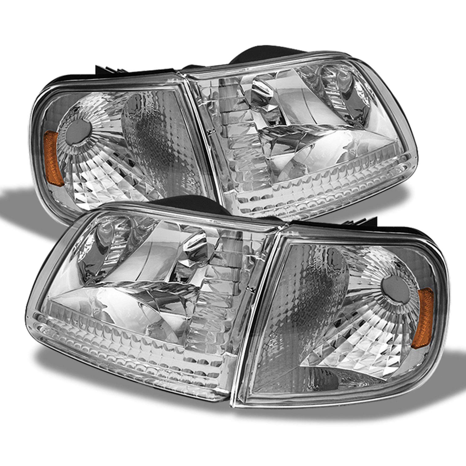 AKKON 4Pcs Chrome Headlights for 97-03 F150, 04 F150 Heritage - Easy Installation