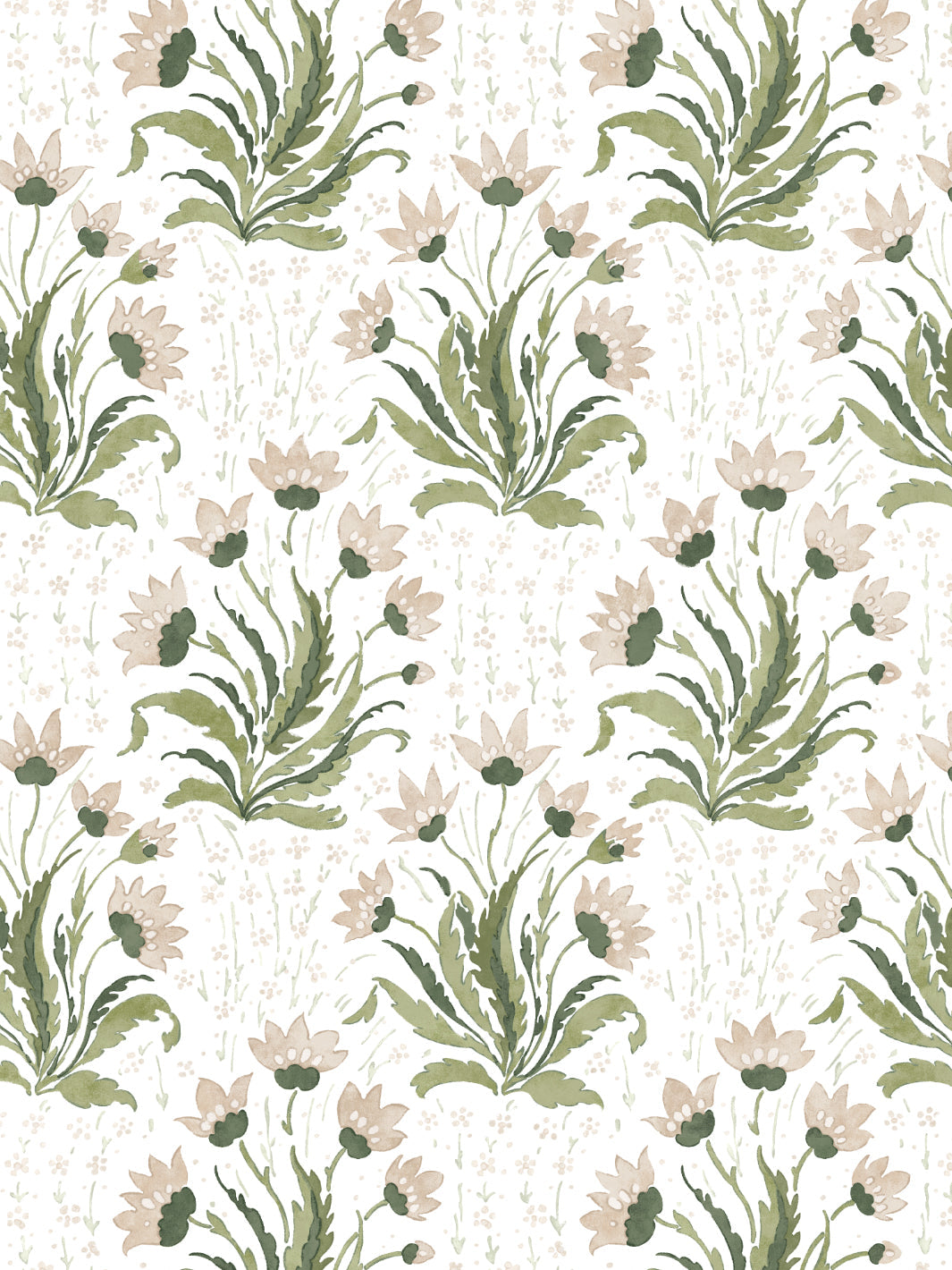 Nathan Turner Hillhouse Floral Multi Wallpaper - Neutral Green Botanical Design for Living Room, Bedroom & Home Decor