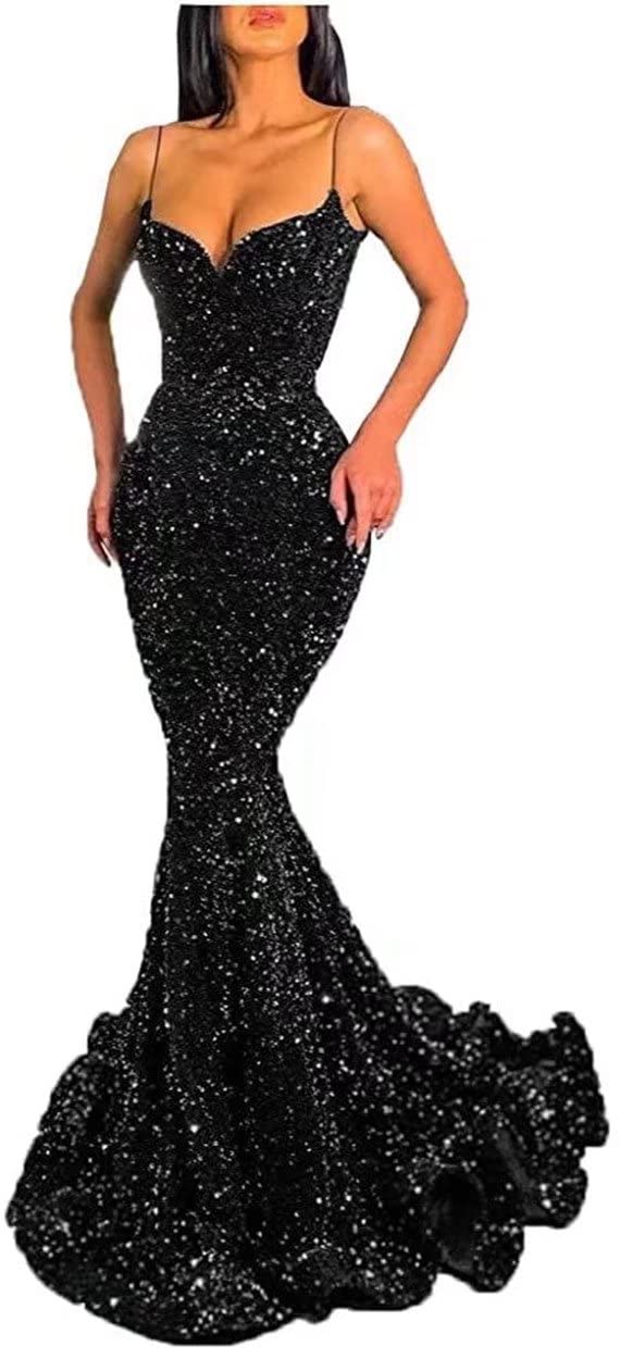 Sparkling Sequin Mermaid Prom Dress for Women - Elegant Spaghetti Strap Evening Gown for Party, Homecoming, Wedding & Special Occasions