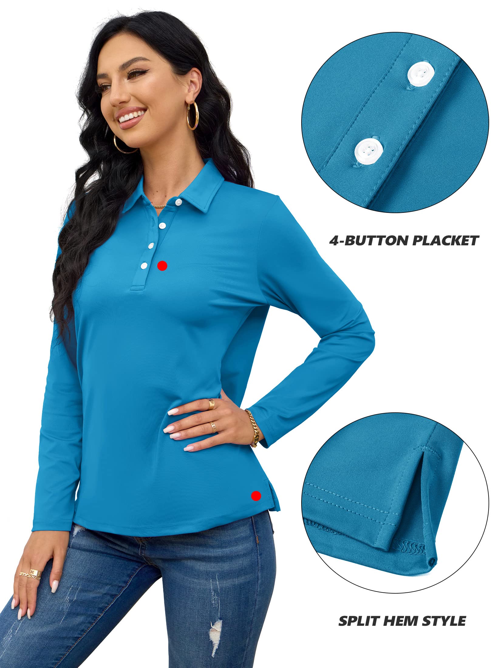 TACVASEN Women's Casual Long Sleeve Polo Shirt - Breathable Golf Top for Women - Perfect for Golf, Tennis, Work & Everyday Wear