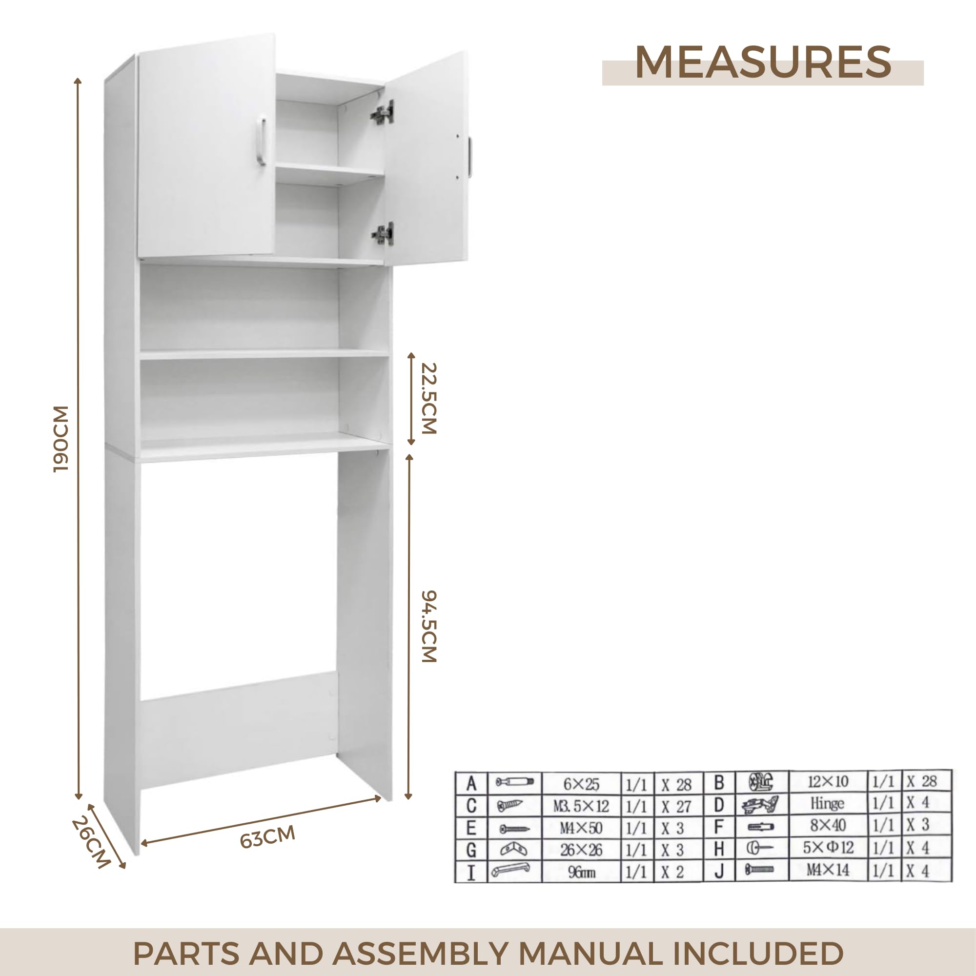 Space-Saving 4-Tier Laundry Shelf Organizer - MDF Wood Storage Cabinet for Washer & Dryer - Perfect for Small Bathrooms & Laundry Rooms