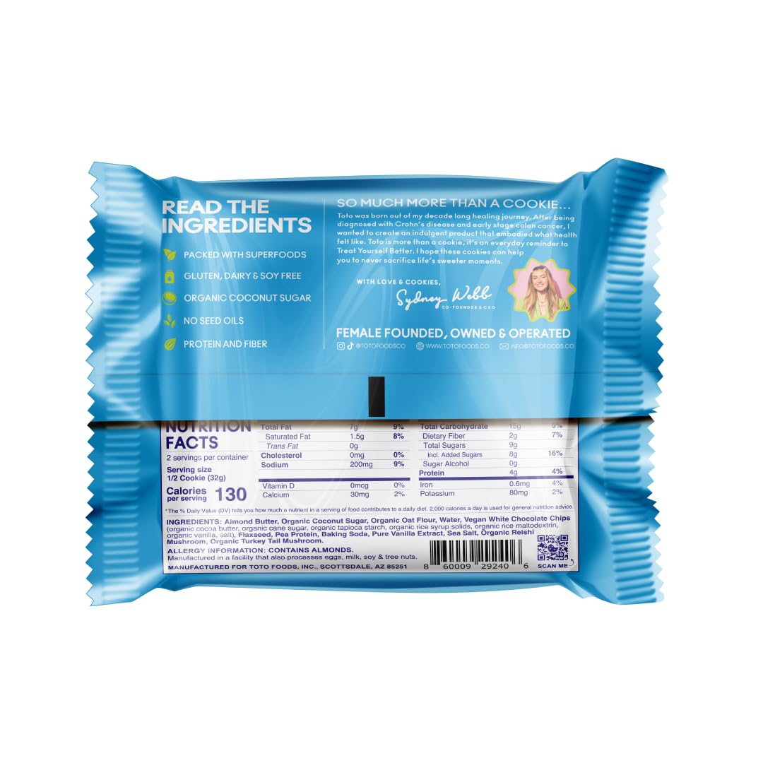 Toto Vegan Birthday Cake Cookies - High Fiber, Gluten Free, Plant-Based Snacks with Superfoods & Adaptogens - 8g Protein per Cookie - Pack of 10 Individually Wrapped - Perfect for Healthy Snacking, Office Treats & Gift Baskets