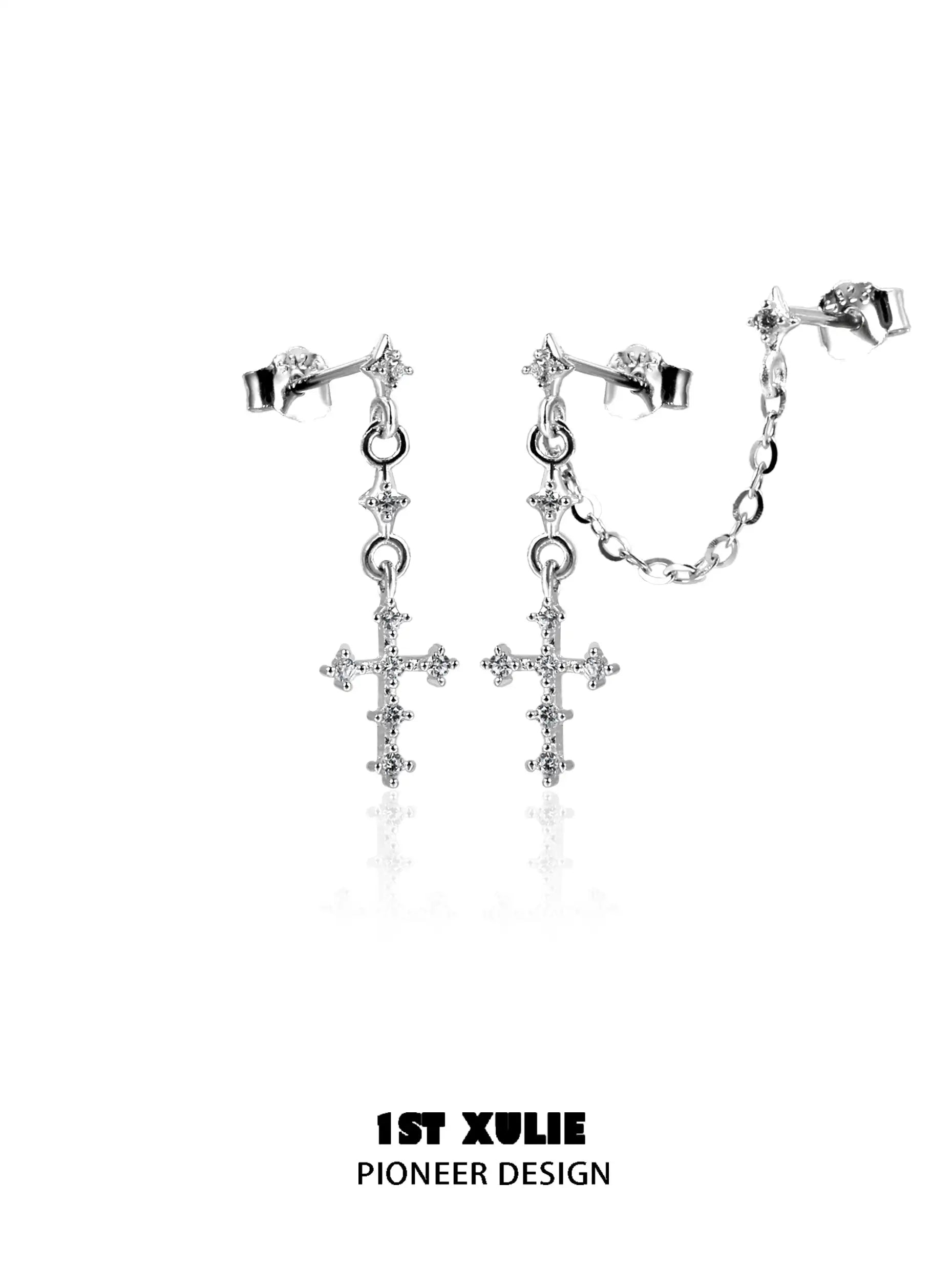 Sterling Silver S925 Zircon Double Piercing Earrings for Women - Elegant Angel Wing Design for Parties, Weddings & Everyday Wear