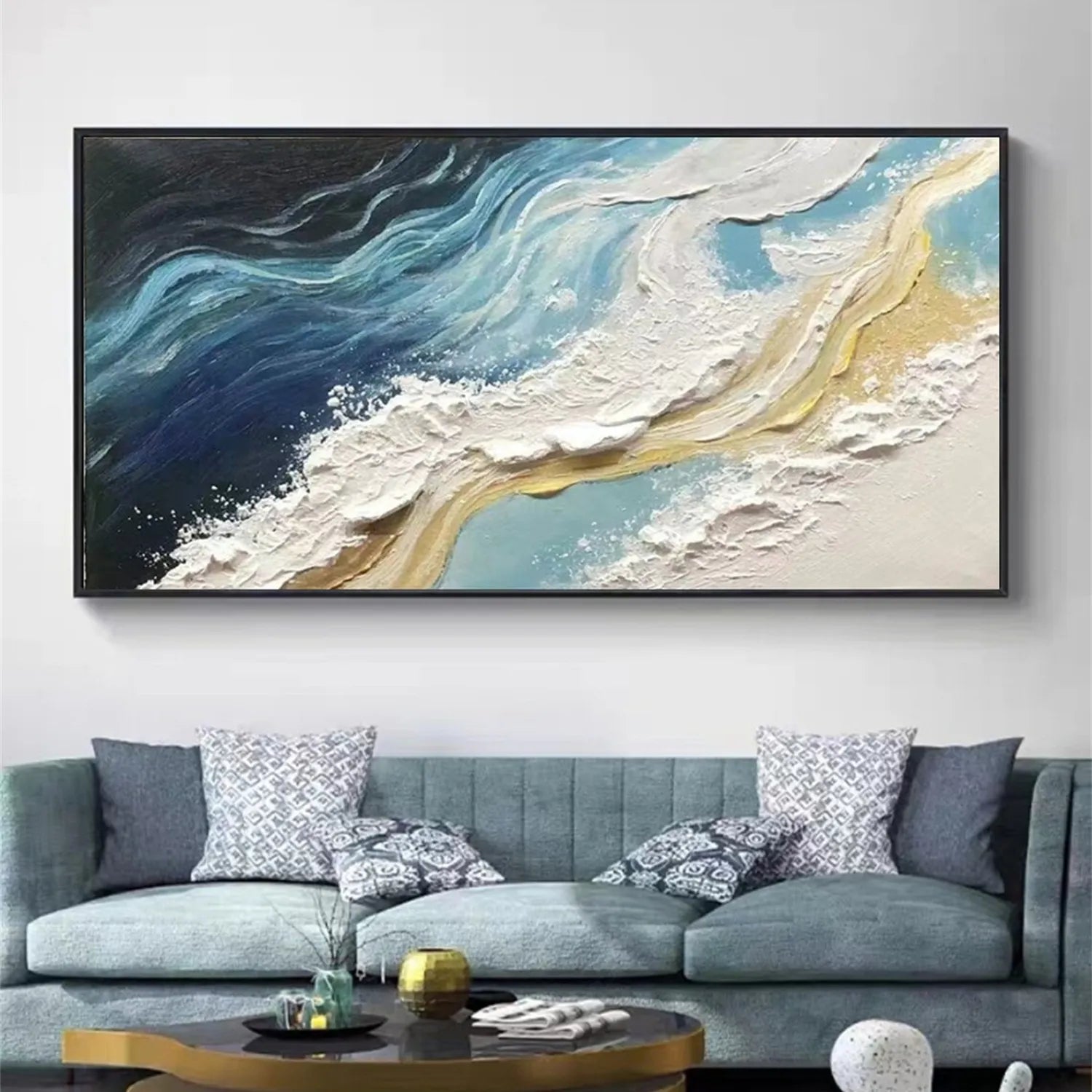 Ocean And Sky Painting #OS 176 - Handmade Coastal Wall Art for Beach House Decor, Living Room & Bedroom
