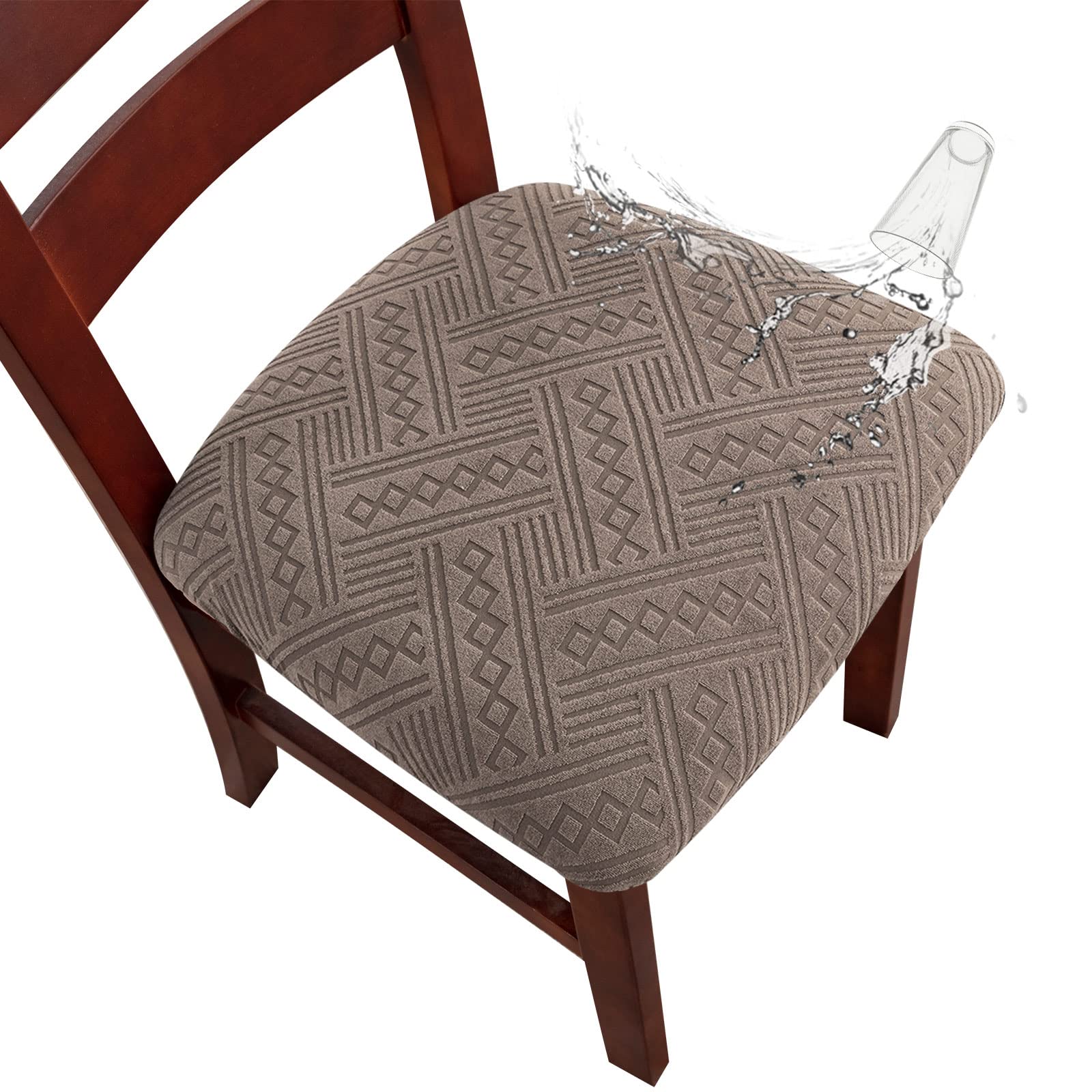 Genina Waterproof Stretch Dining Chair Covers - 4 Pack Taupe Slipcovers for Kitchen, Restaurant & Hotel Use | Spill-Proof Seat Protectors for Everyday Dining & Entertaining