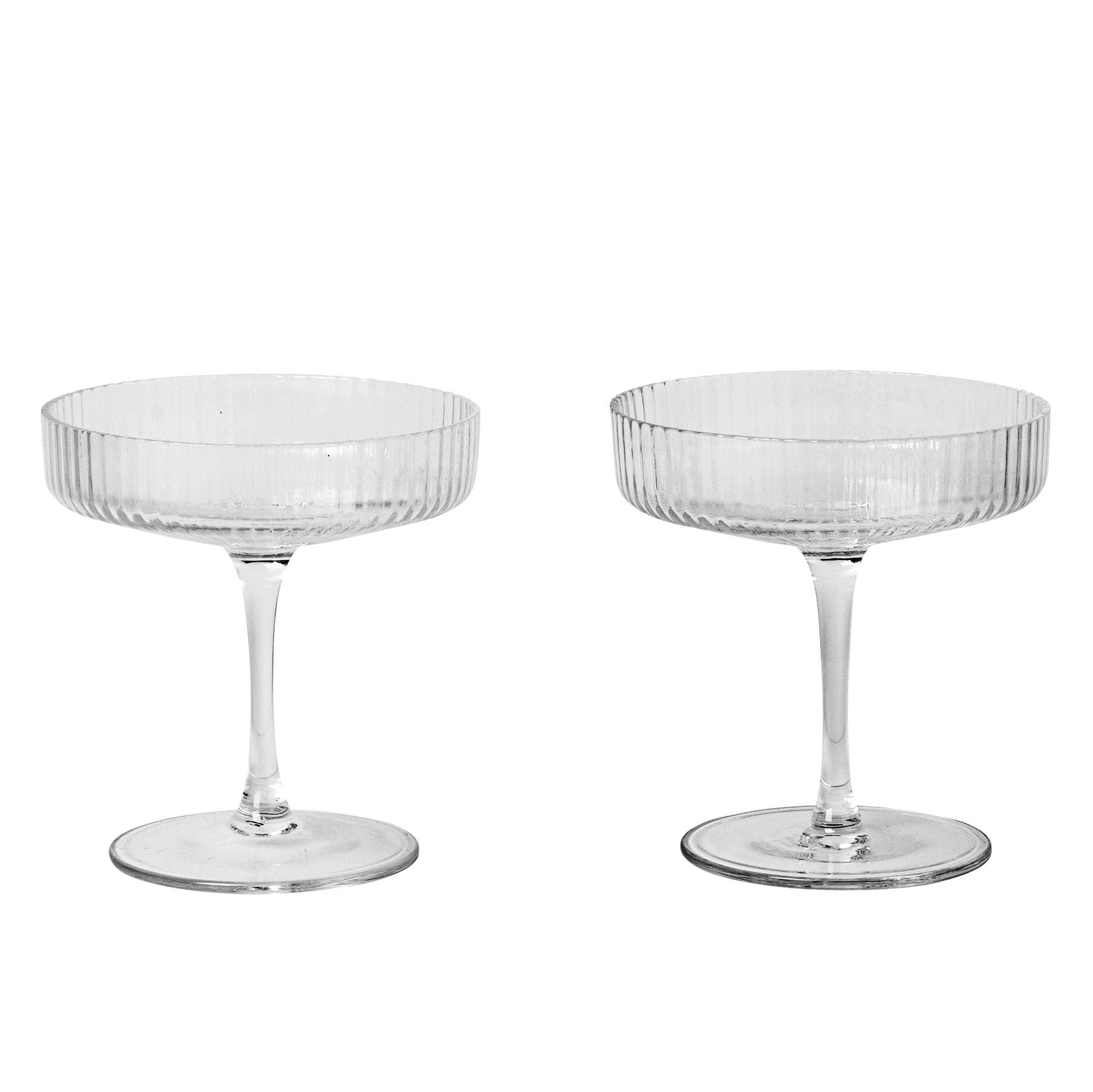 FERM LIVING Ripple Cocktail Glass Champagne Saucers - Set of 2 Clear Crystal Stemware for Champagne, Cocktails & Wine - Perfect for Weddings, Parties & Elegant Home Bar Decor