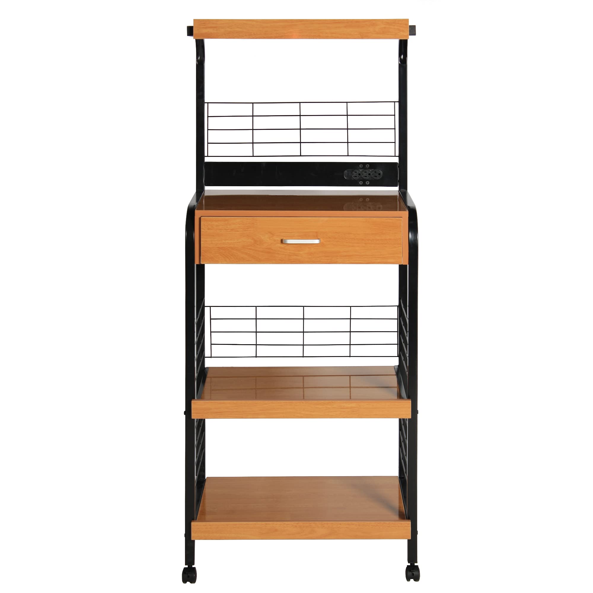 4-Tier Microwave Stand Cart with Wheels - Industrial Kitchen Baker's Rack with Storage Shelves & Electric Outlet - Heavy Duty Rolling Cart for Microwave Oven & Utensils - Perfect for Small Kitchens, Apartments & Dorm Rooms (Black)