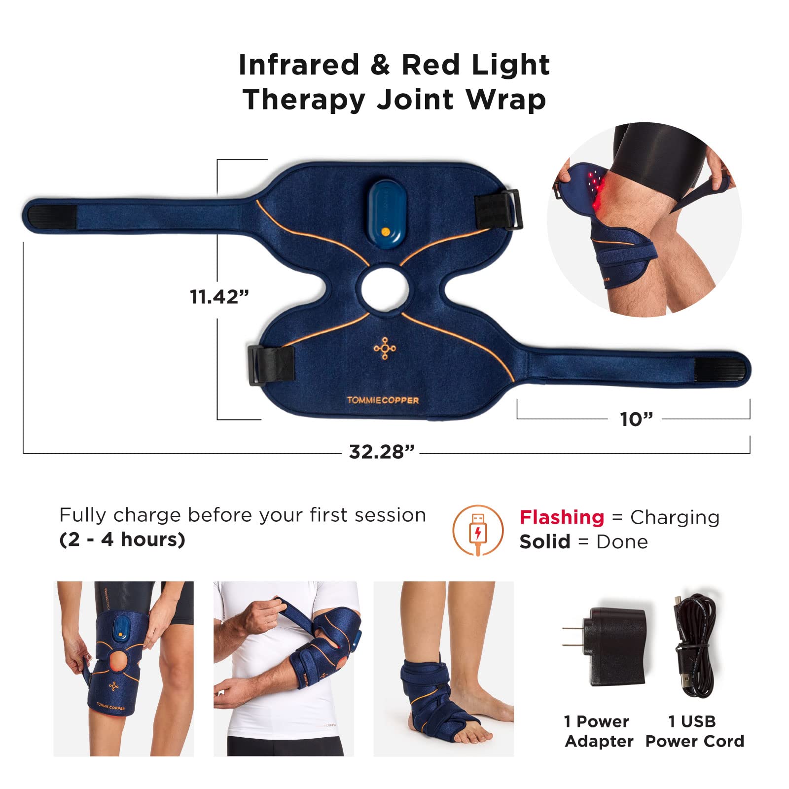 Tommie Copper Infrared Therapy Knee Brace & Elbow Support - Rechargeable Red Light Therapy for Muscle Pain, Arthritis Relief - Unisex Design for Home & Sports Recovery