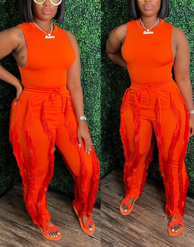 Women's Fashion Solid Romper Set - Casual Tank Top & Tassel Drawstring Pants Jumpsuit | Summer Streetwear Outfit for Beach, Party & Daily Wear