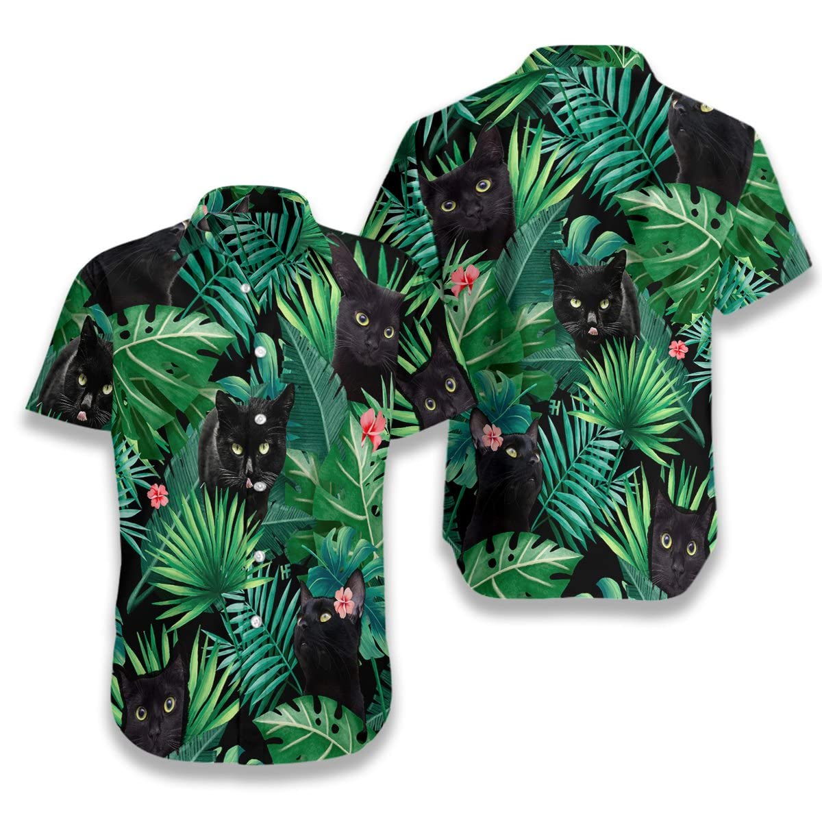 HYPERFAVOR Black Cat Hawaiian Shirts for Men & Women - Cool Tropical Cat Print Aloha Shirt - Perfect Gift for Cat Lovers - Beach Party, Luau, Summer Vacation Outfit