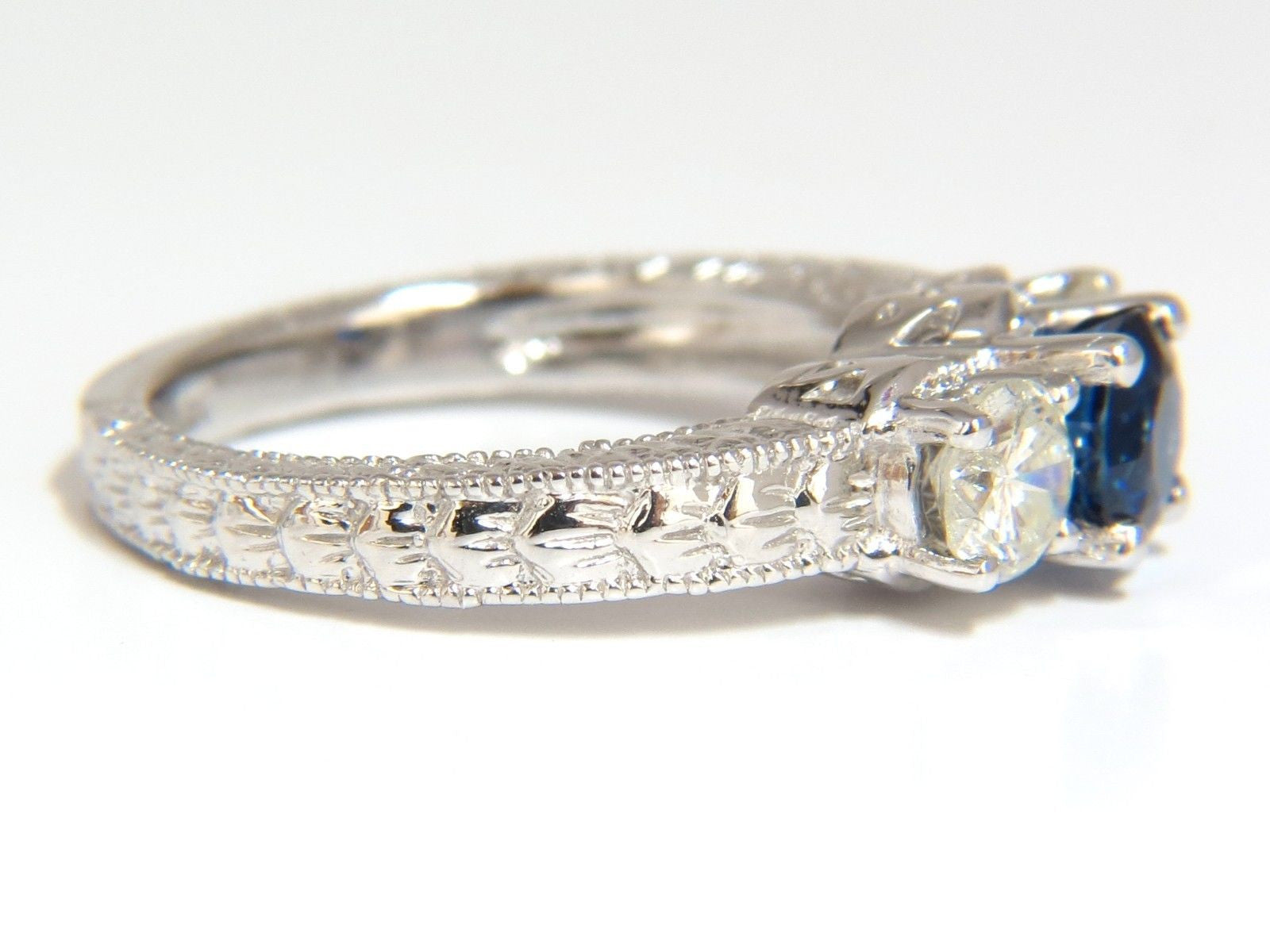 2.14ct Natural Blue Sapphire & Diamond Ring in 14K Gold - Classic Edwardian Deco Style for Weddings, Engagements & Special Occasions
